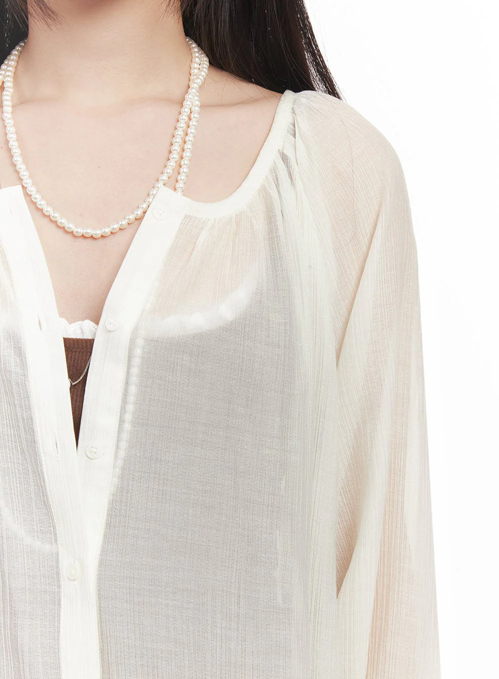 Shirred Sheer Buttoned Blouse IM528 - Image 3