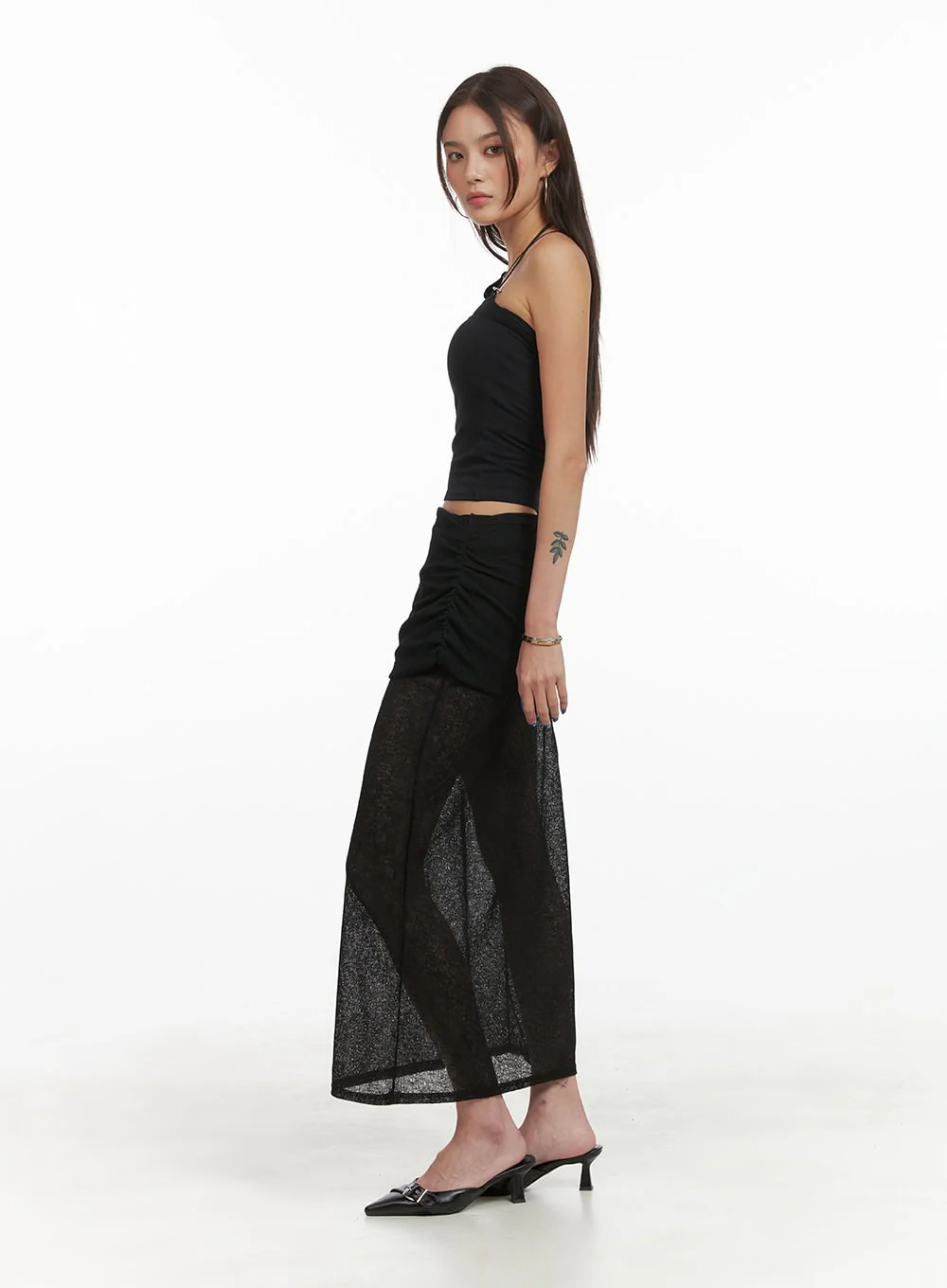 Shirred Sheer Maxi Skirt CY424 - Image 3