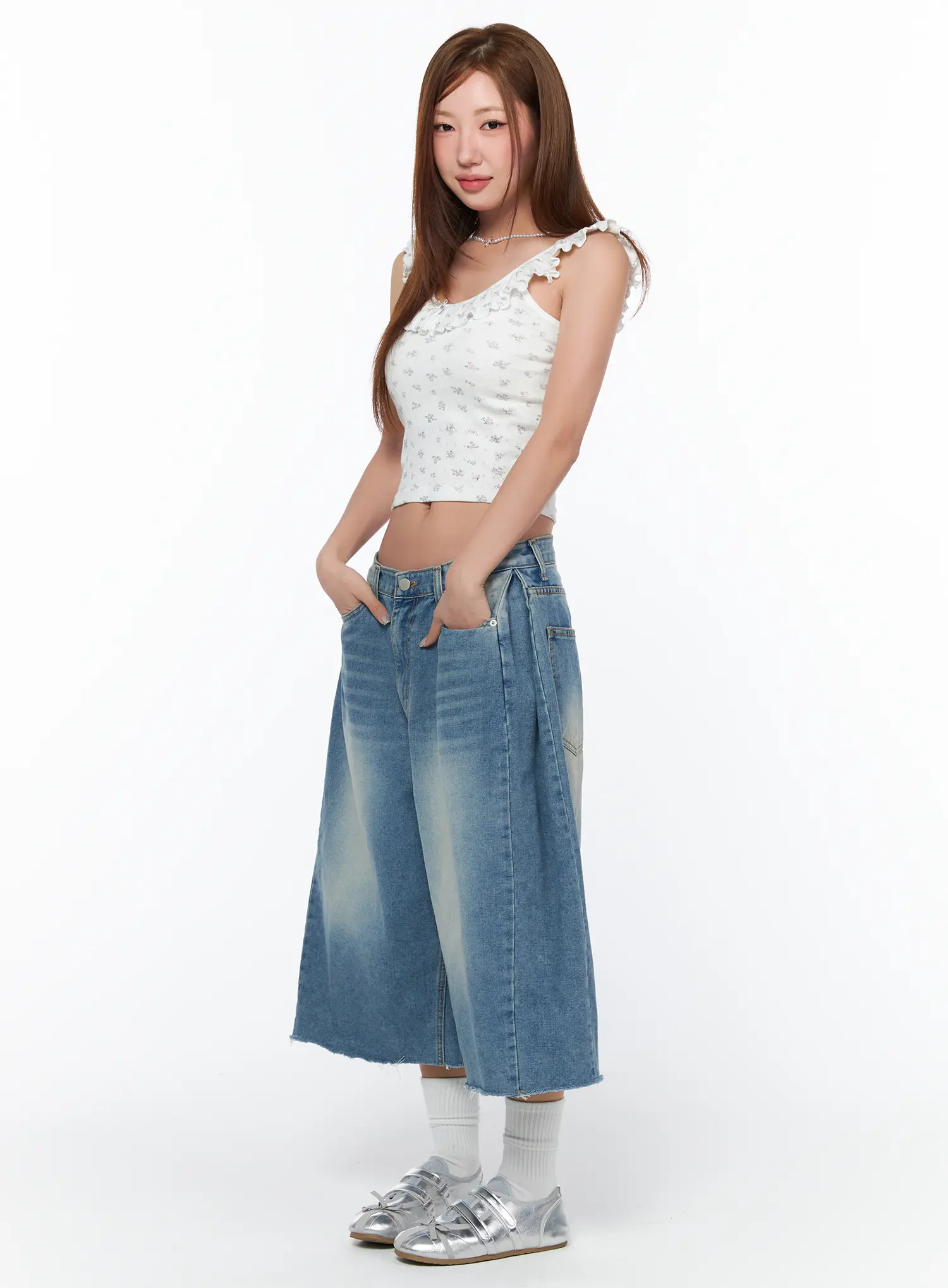 Side Pintuck Washed Bermuda Shorts CA514 - Image 5