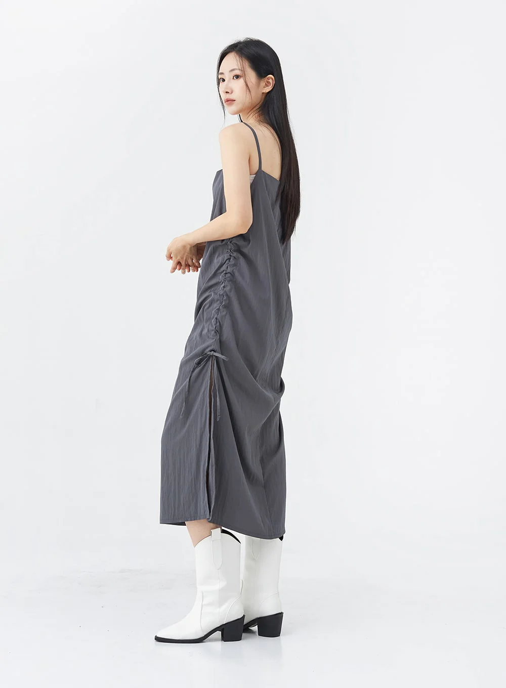Side Shirring Sleeveless Strap Maxi Dress OG12 - Image 15