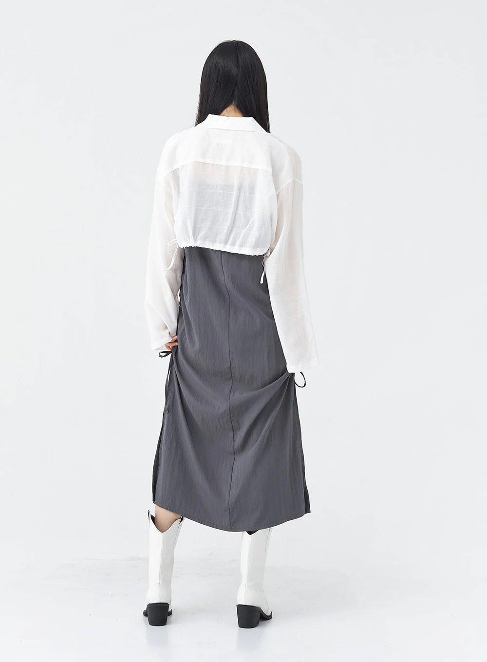 Side Shirring Sleeveless Strap Maxi Dress OG12 - Image 7