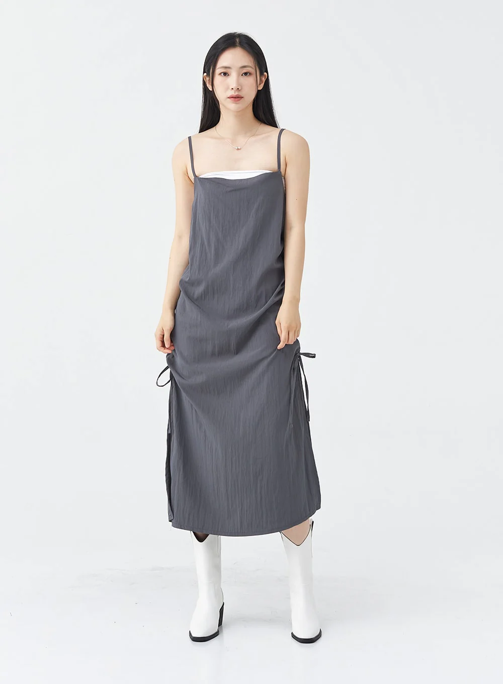 Side Shirring Sleeveless Strap Maxi Dress OG12 - Image 8