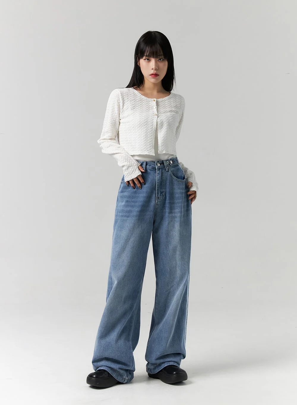 Side Stripes Wide Leg Jeans CS314 - Image 7