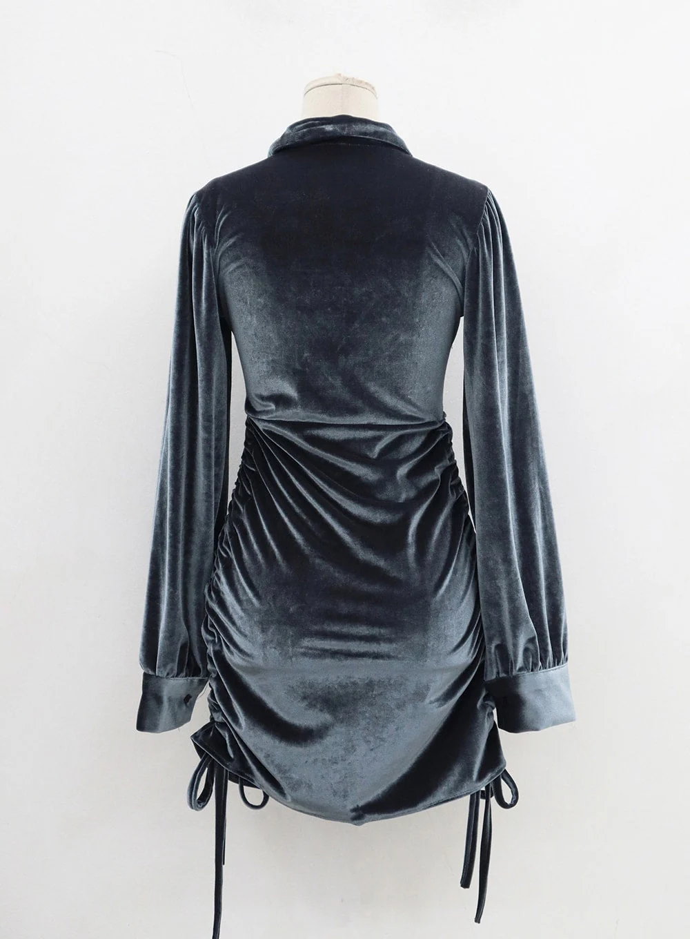 Side Tie Ruching Velvet Long Sleeve Mini Dress CD23 - Image 16