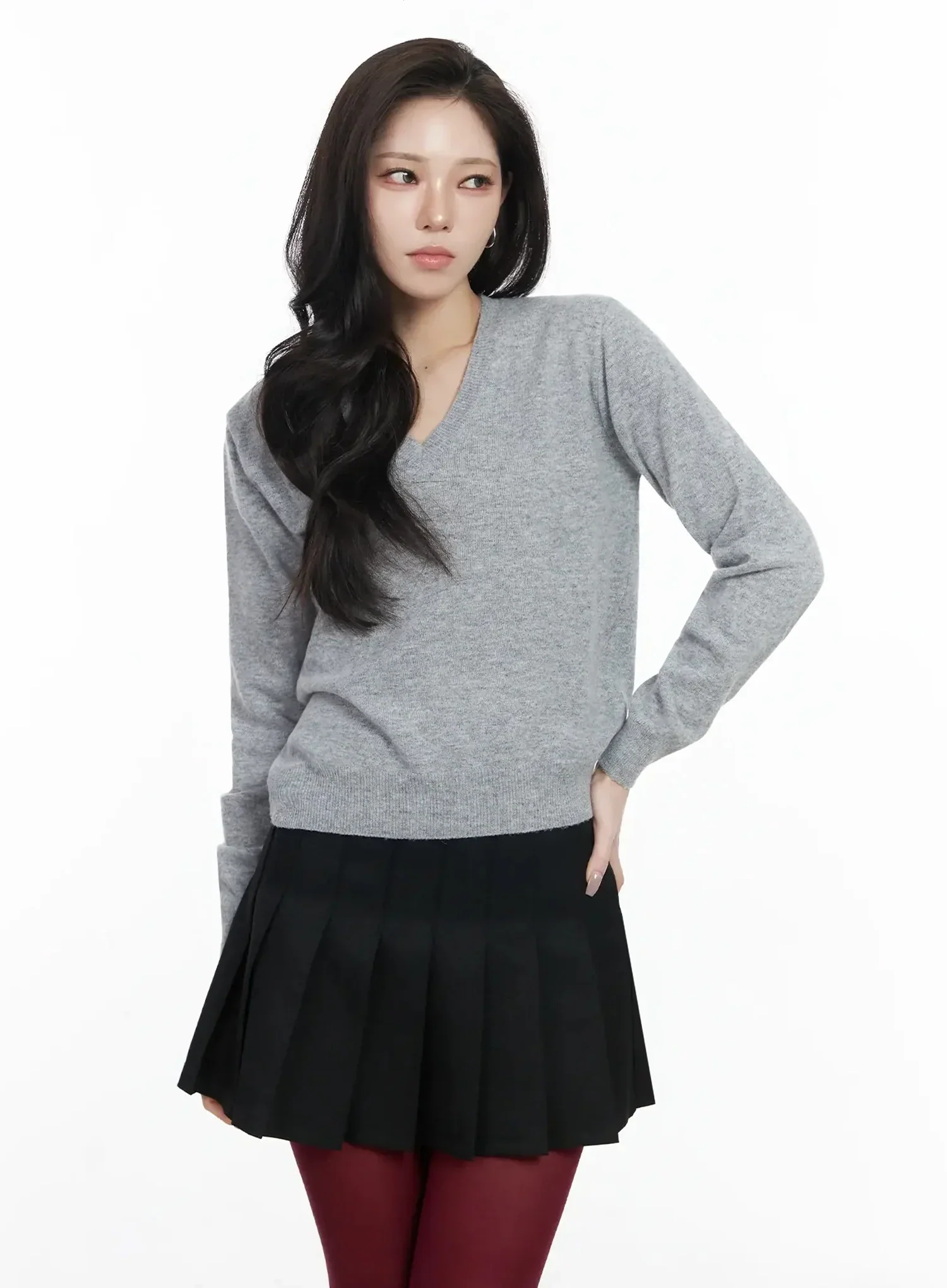 Simple Cashmere V-Neck Knit IJ528 - Image 2