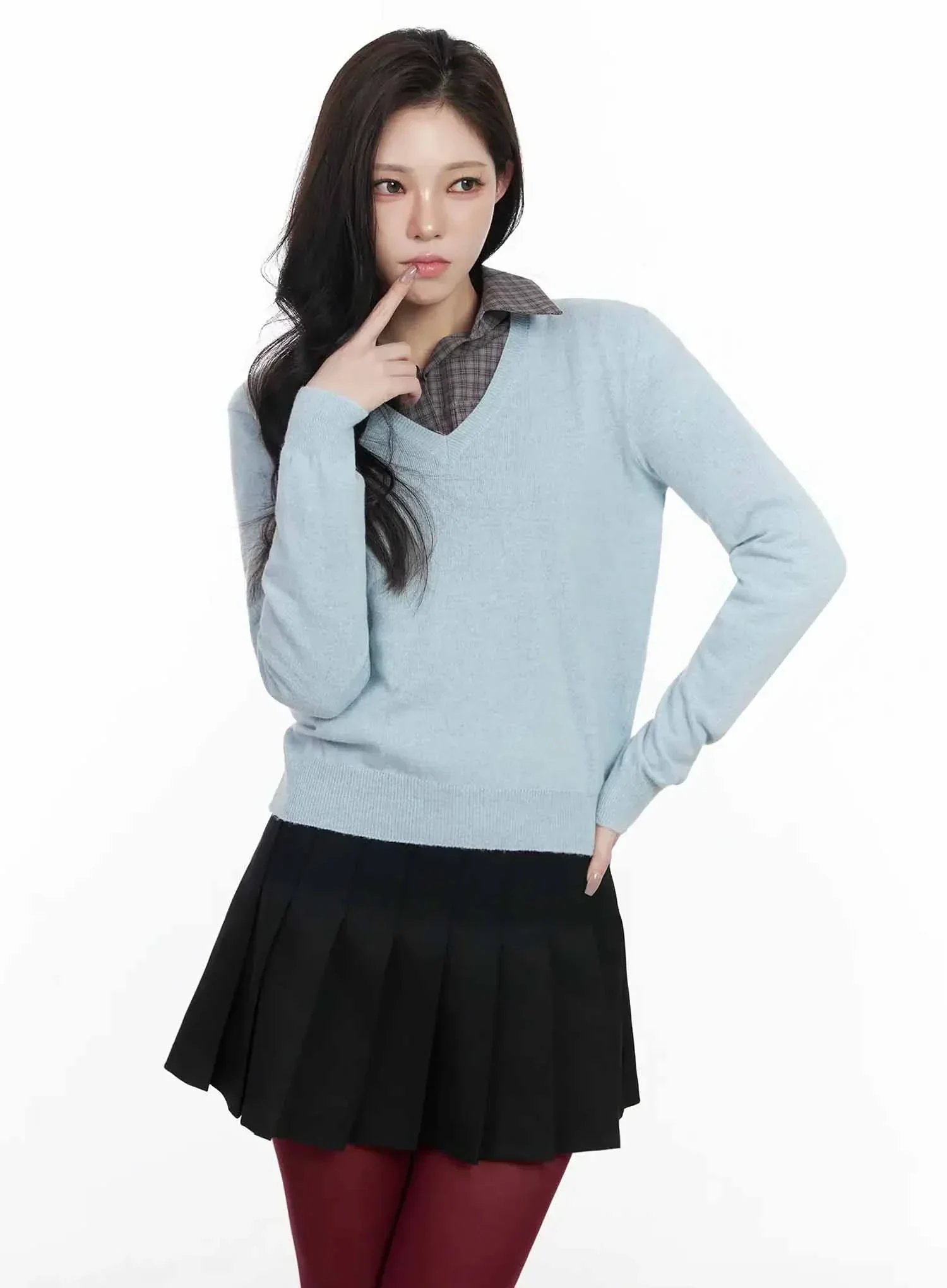 Simple Cashmere V-Neck Knit IJ528 - Image 7