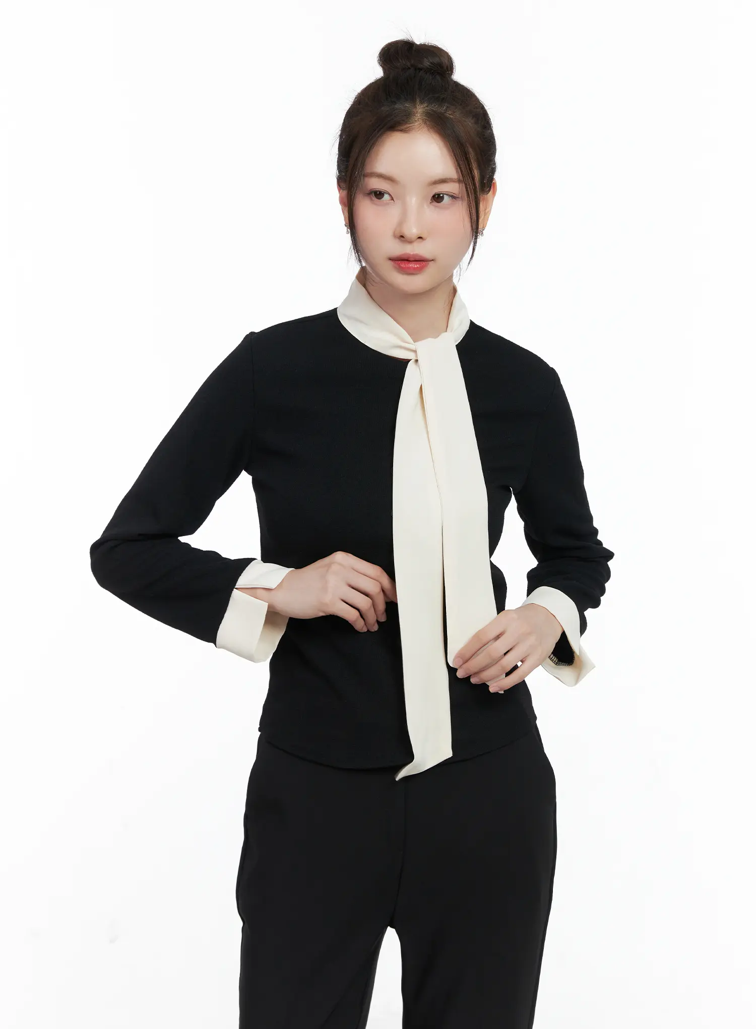 Slim-Fit Long Sleeve Scarf Blouse CN519 - Image 2