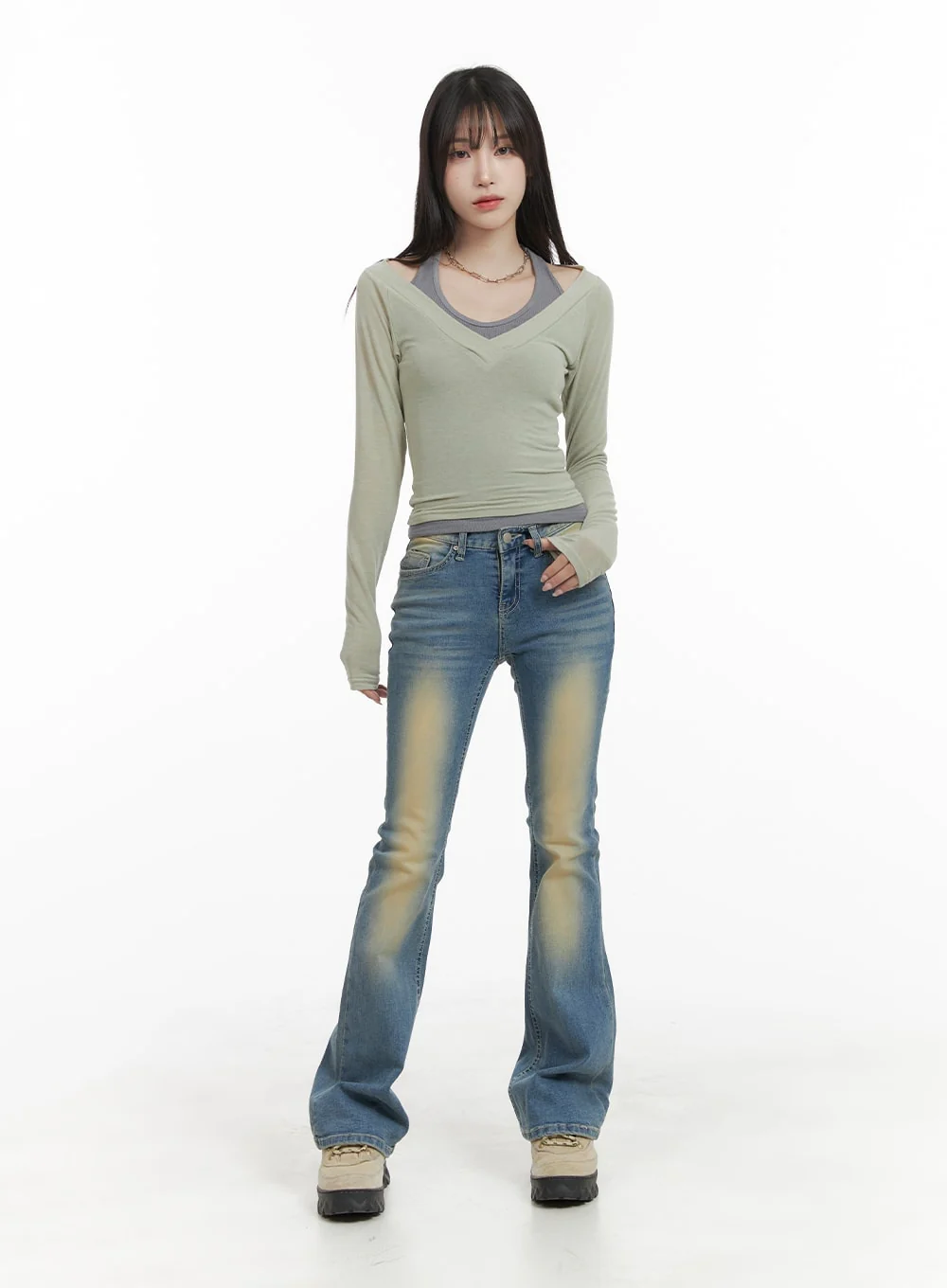 Slim Fit Washed Bootcut Jeans CA402 - Image 2
