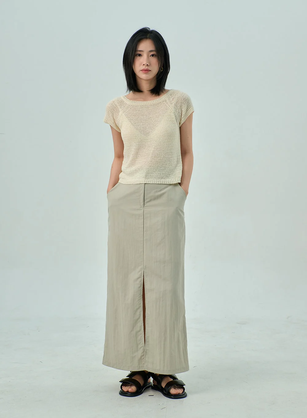 Slit Nylon Maxi Skirt OY310 - Image 4