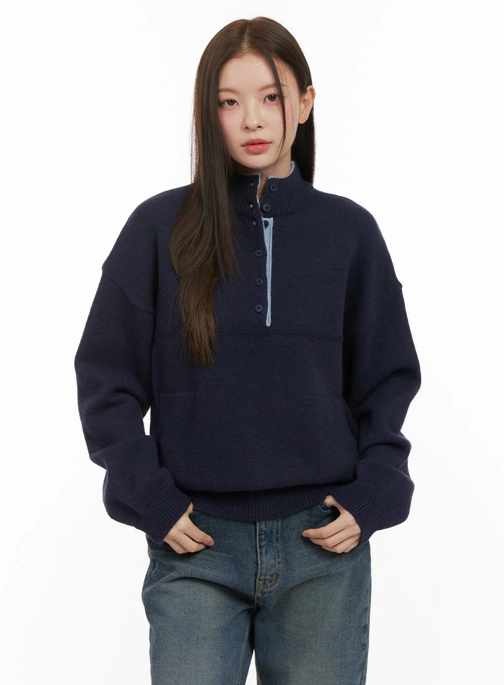 Soft Half Button Sweater OD412 - Image 5
