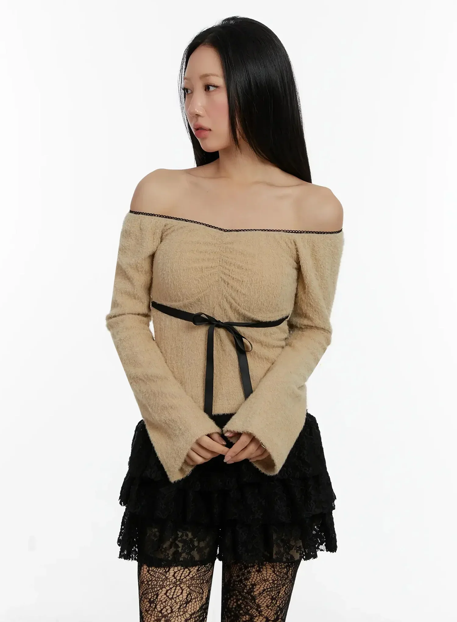 Soft Off-Shoulder Ribbon Top ID525 - Image 16