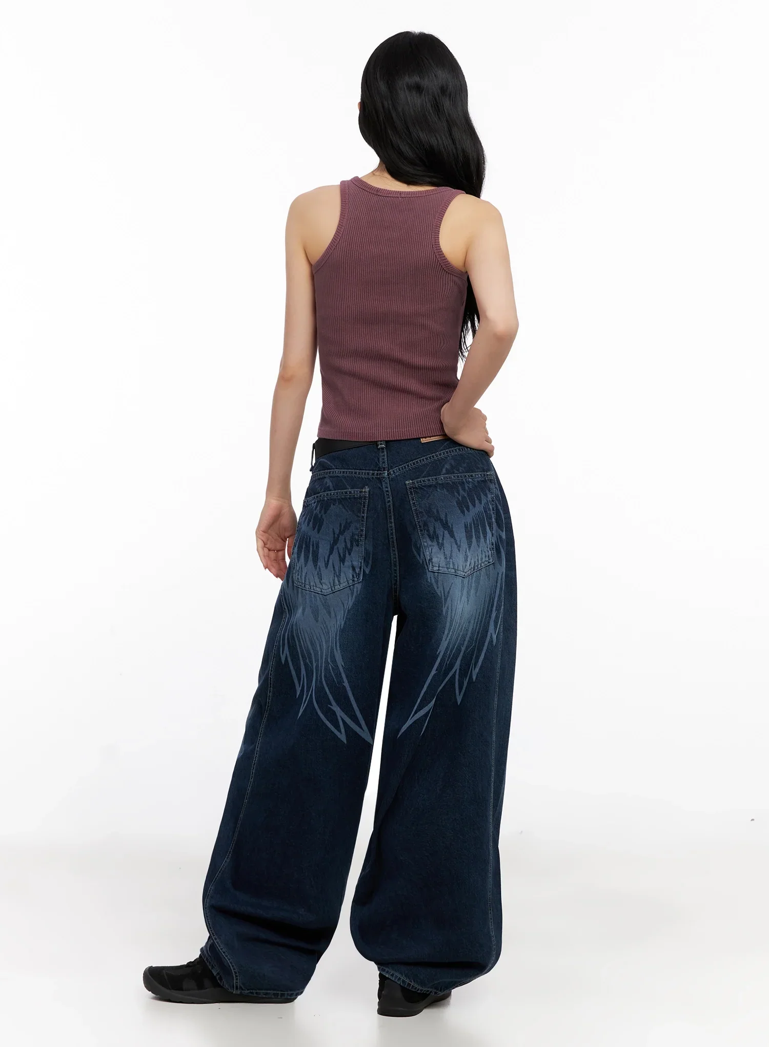 Sohee Angel Wing Print Wide-Leg Jeans IG508 - Image 12