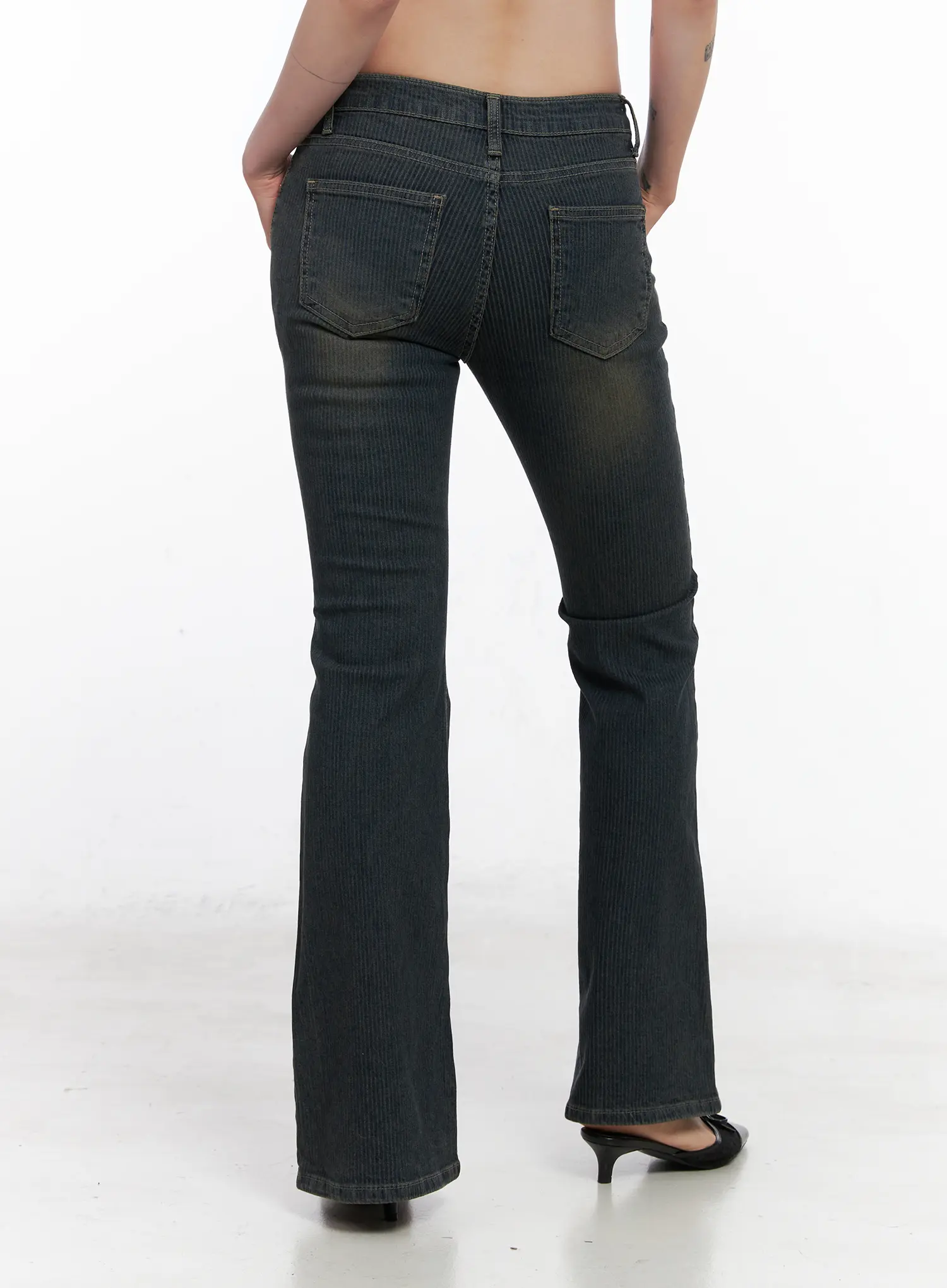 Soleil Hip Pad Stripe Flared Jeans CN512 - Image 4