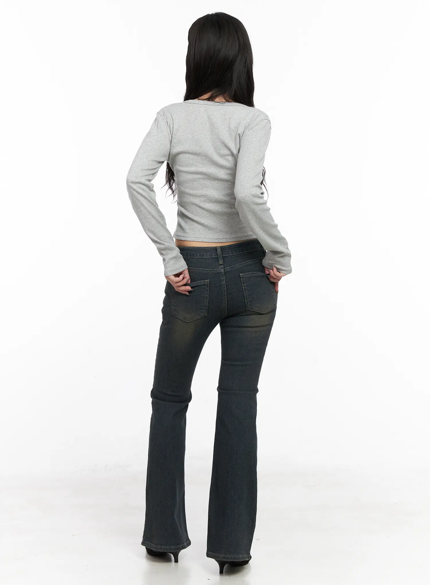 Soleil Hip Pad Stripe Flared Jeans CN512 - Image 7