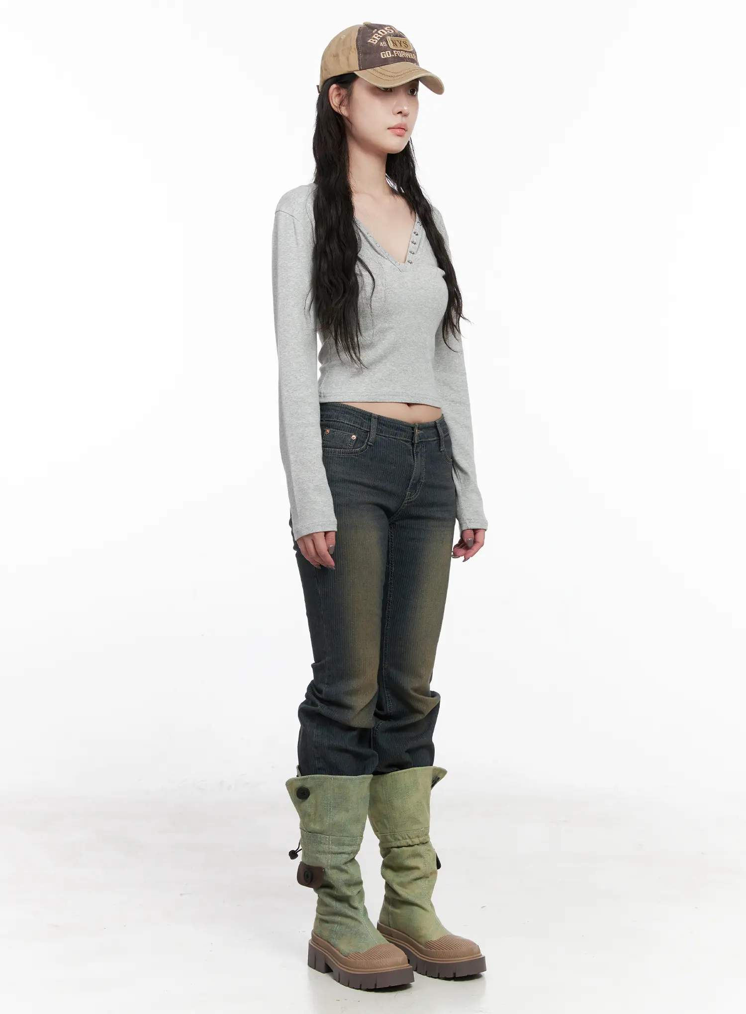 Soleil Hip Pad Stripe Flared Jeans CN512 - Image 8