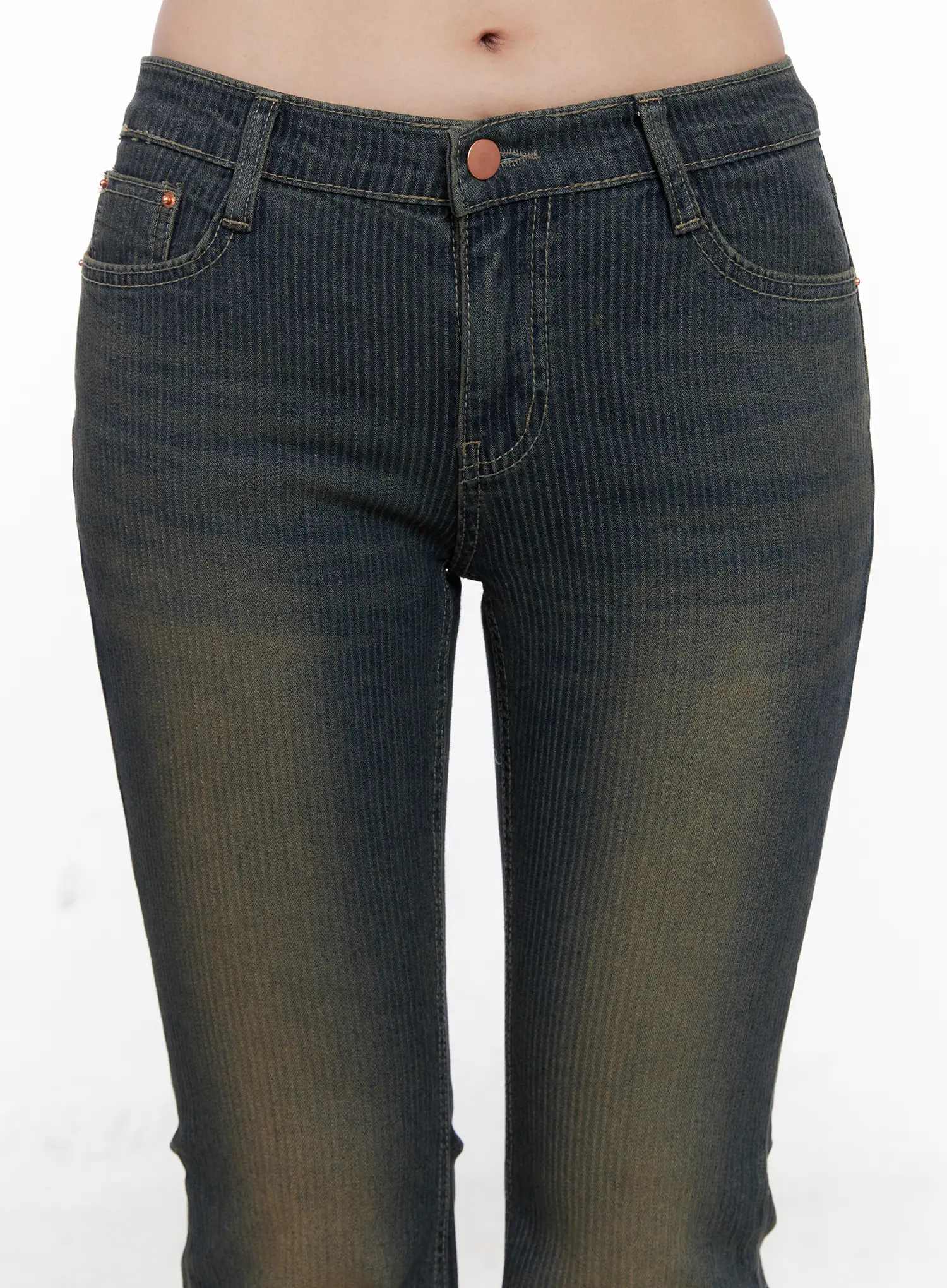 Soleil Hip Pad Stripe Flared Jeans CN512 - Image 9