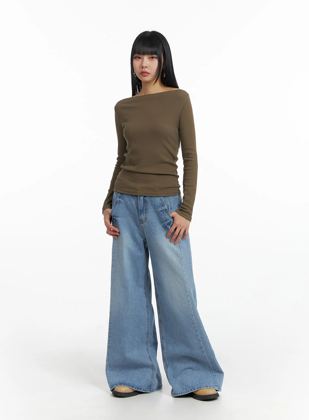 Solid Long Sleeve Top IM414 - Image 2