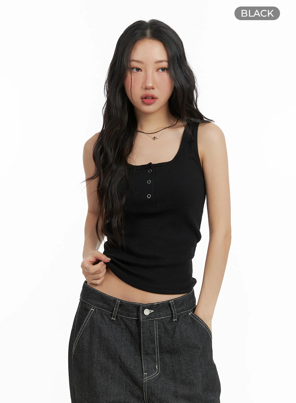 Solid Rib Button-Up Tank Crop Top CM425 - Image 7