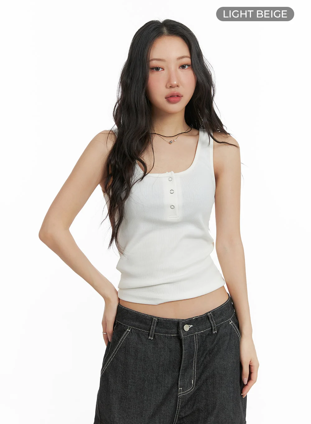 Solid Rib Button-Up Tank Crop Top CM425 - Image 8
