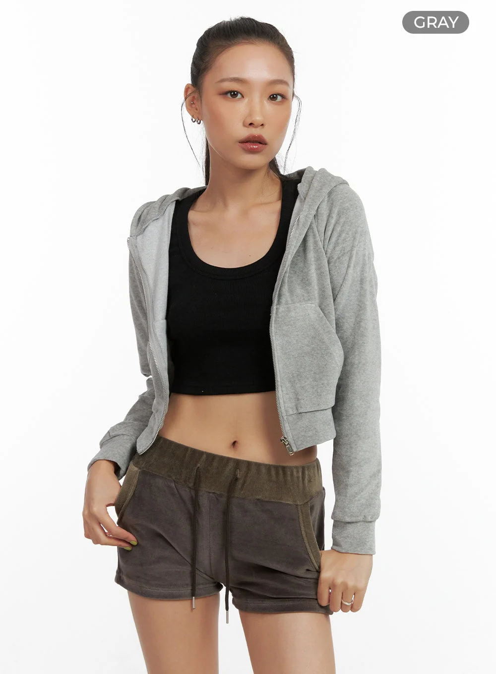 Solid Velvet Crop Hoodie CO424 - Image 10
