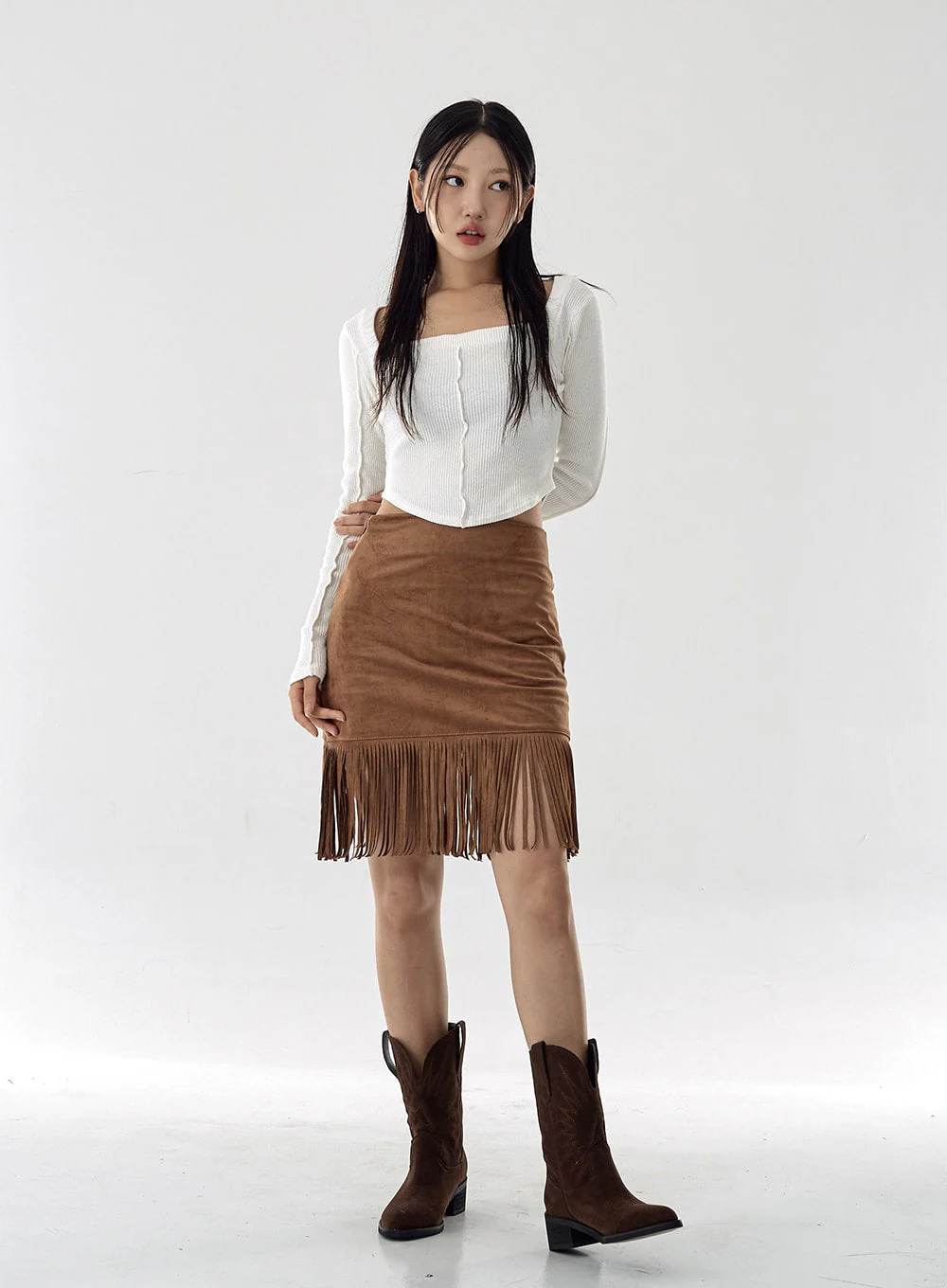 Square Neck Crop Long Sleeve Shirt CG16 - Image 3
