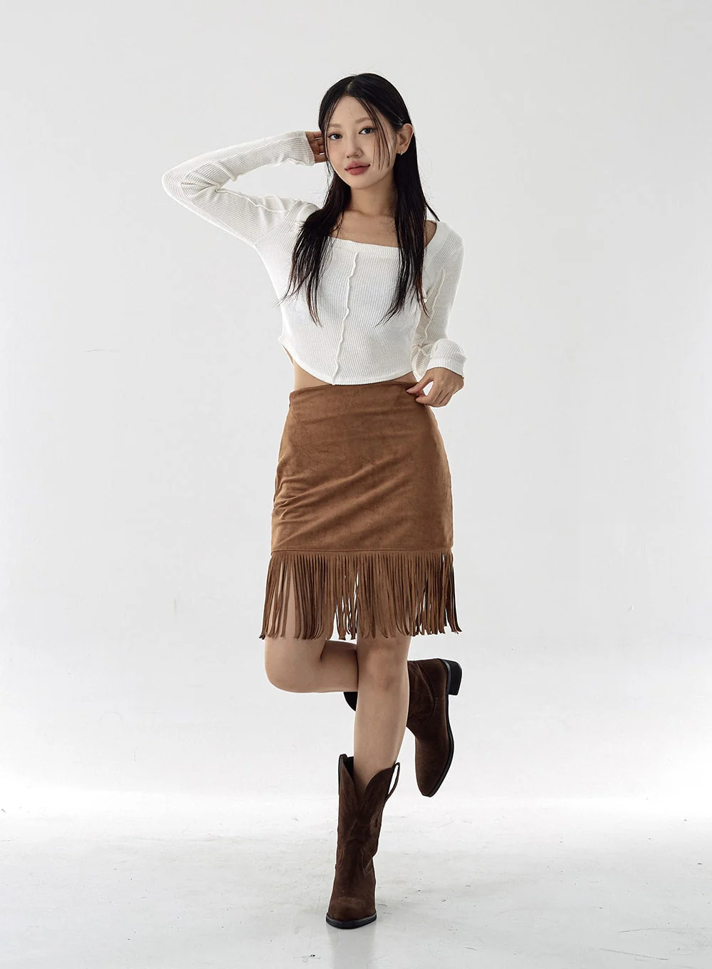 Square Neck Crop Long Sleeve Shirt CG16 - Image 4