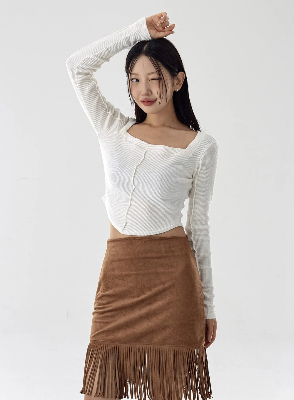 Square Neck Crop Long Sleeve Shirt CG16 - Image 5