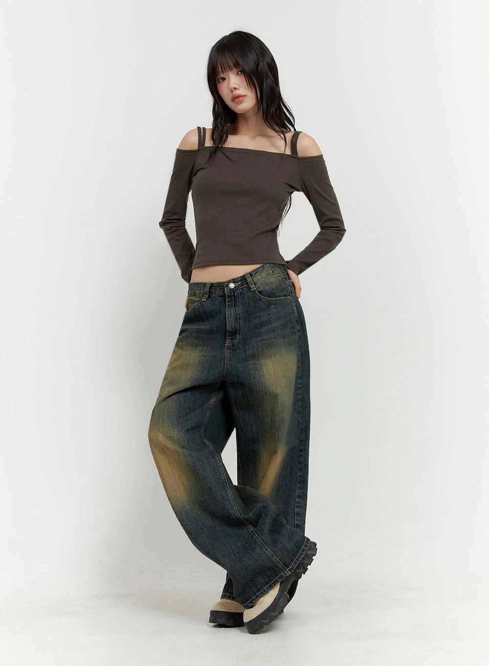 Strap Off-Shoulder Crop Top IO430 - Image 2