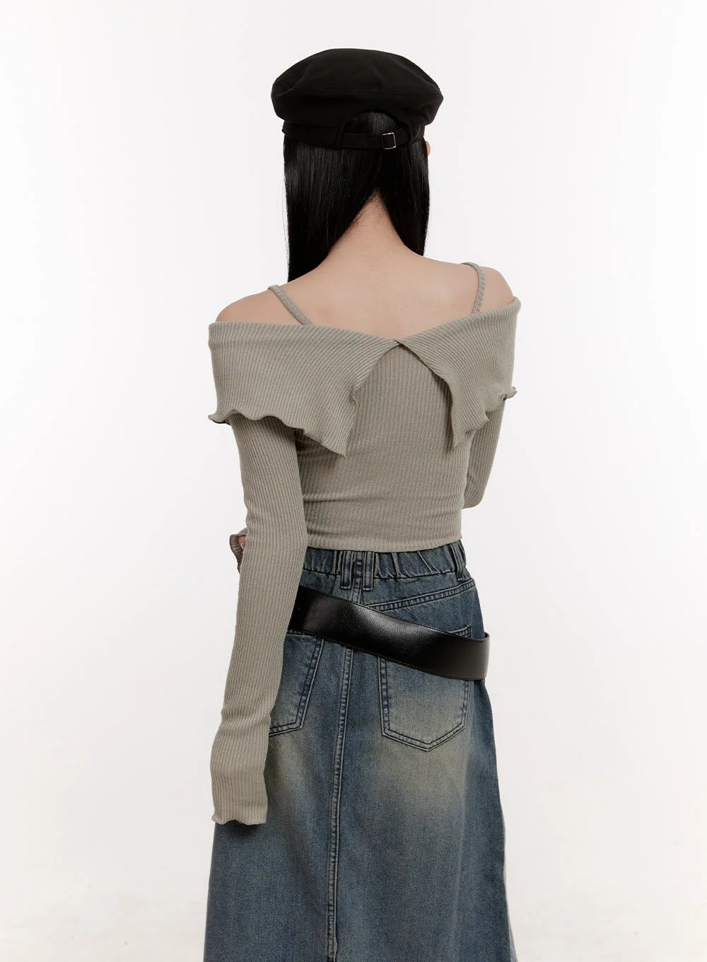 Strapped Off-Shoulder Long-Sleeve Crop Top CJ529 - Image 6