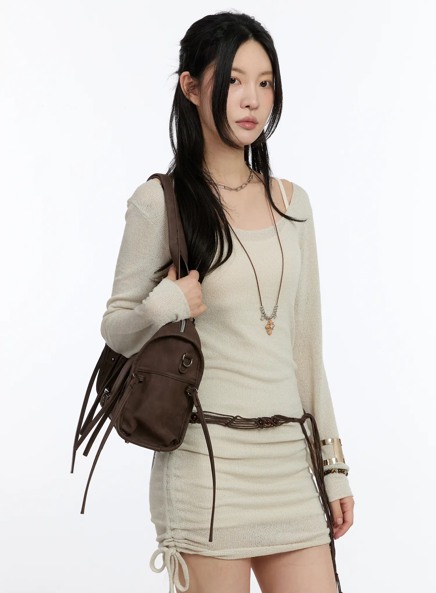 String Knit Long Sleeve Dress CA506