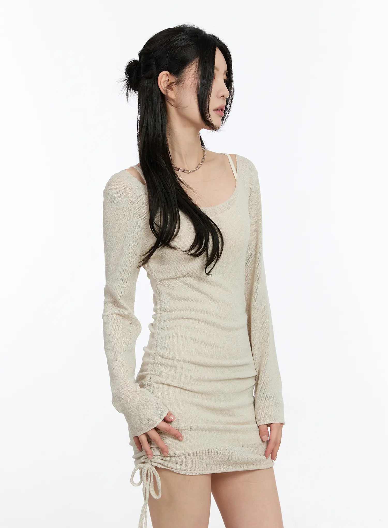 String Knit Long Sleeve Dress CA506 - Image 8