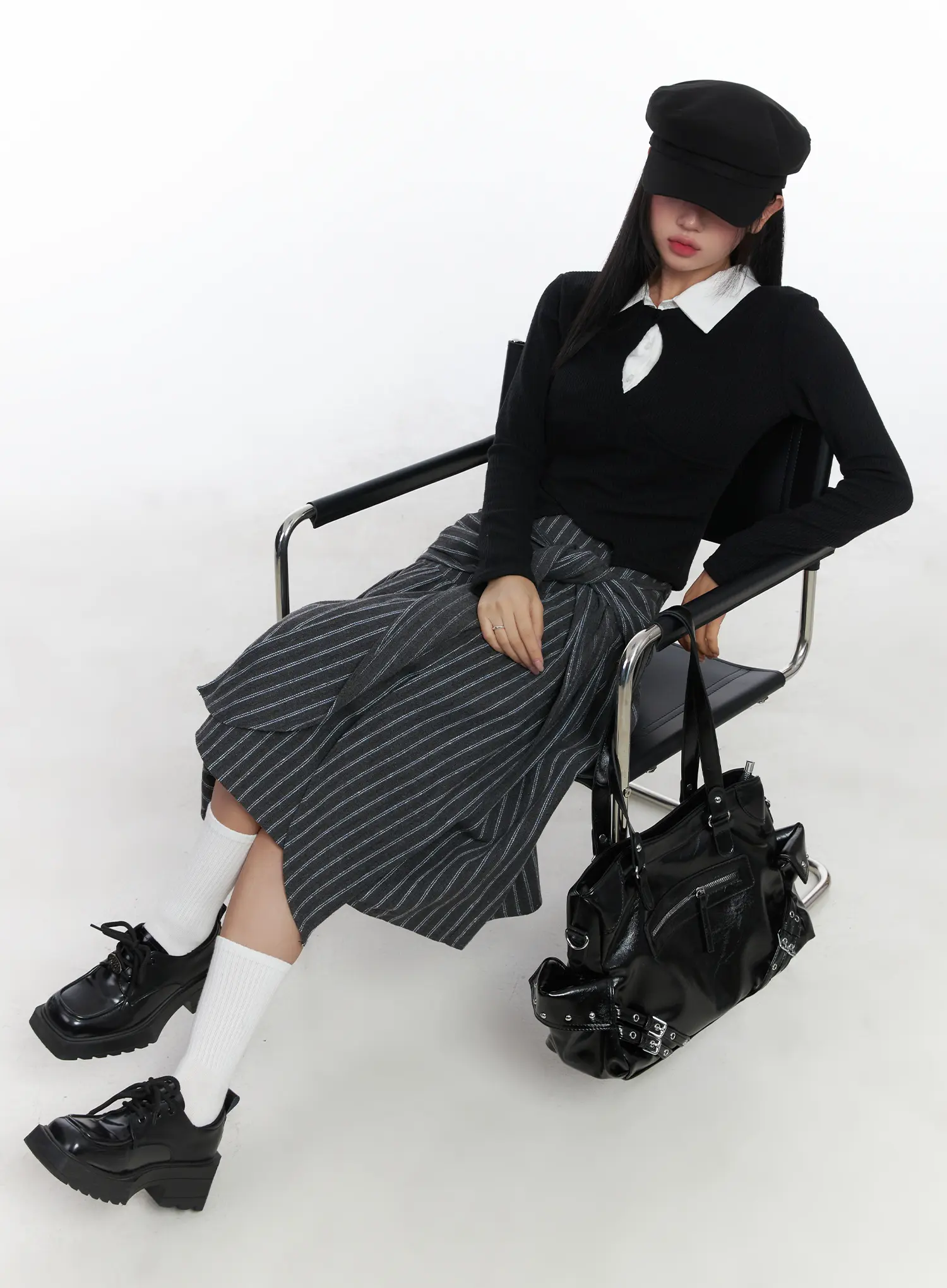 Stripe Wrap Midi Skirt CD529
