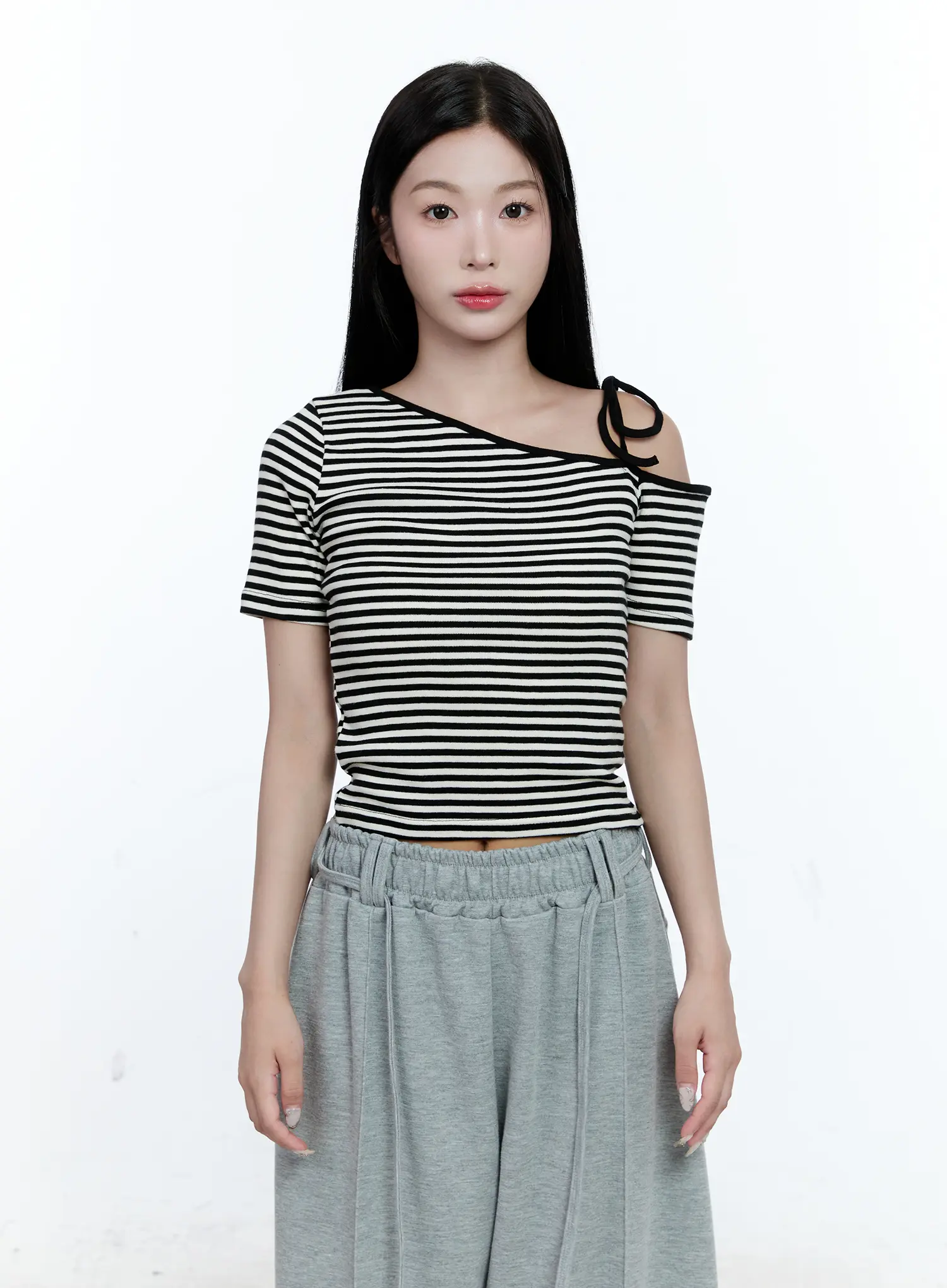 Striped Asymmetric Ribbon Tee CG507
