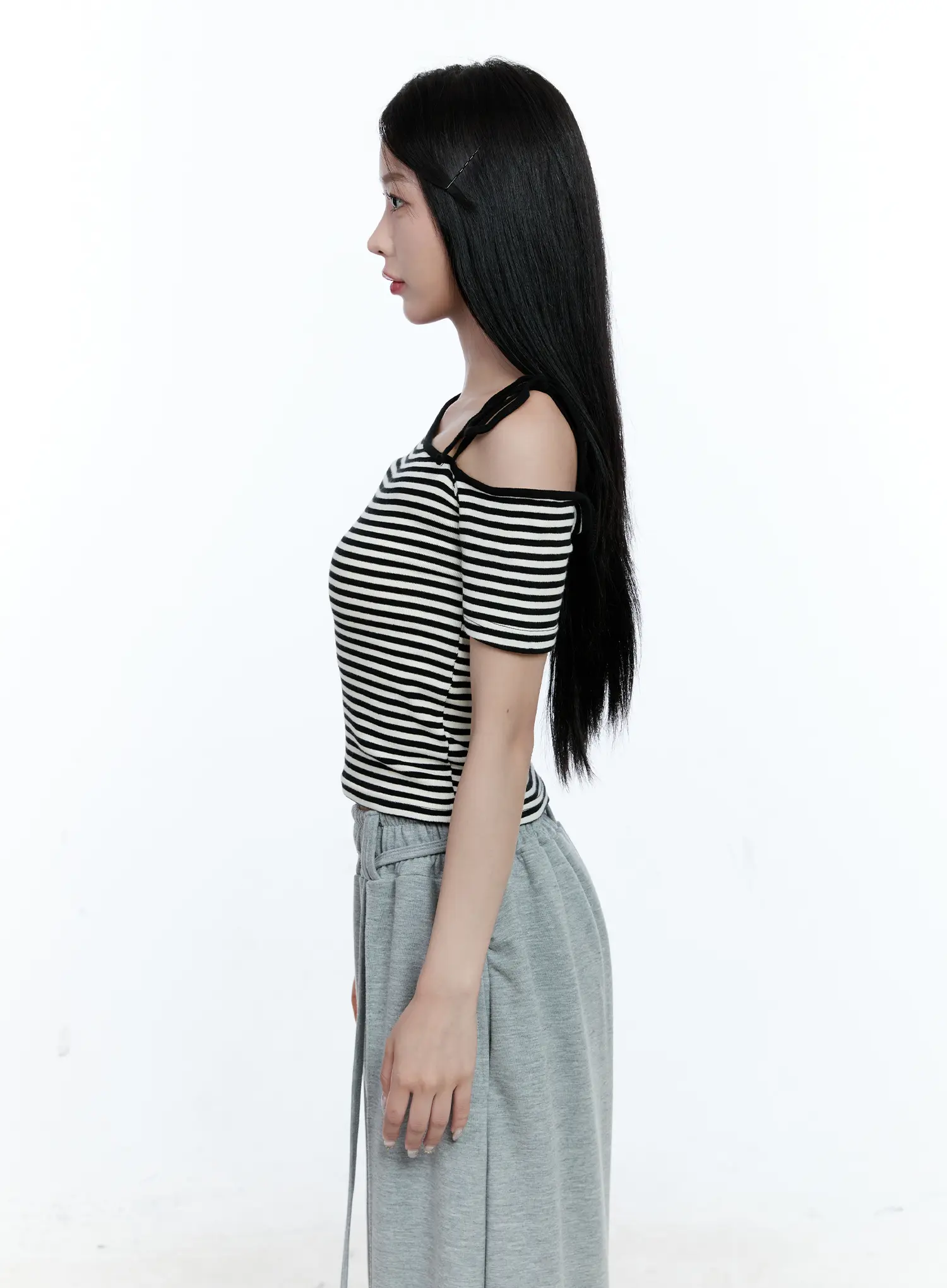 Striped Asymmetric Ribbon Tee CG507 - Image 4