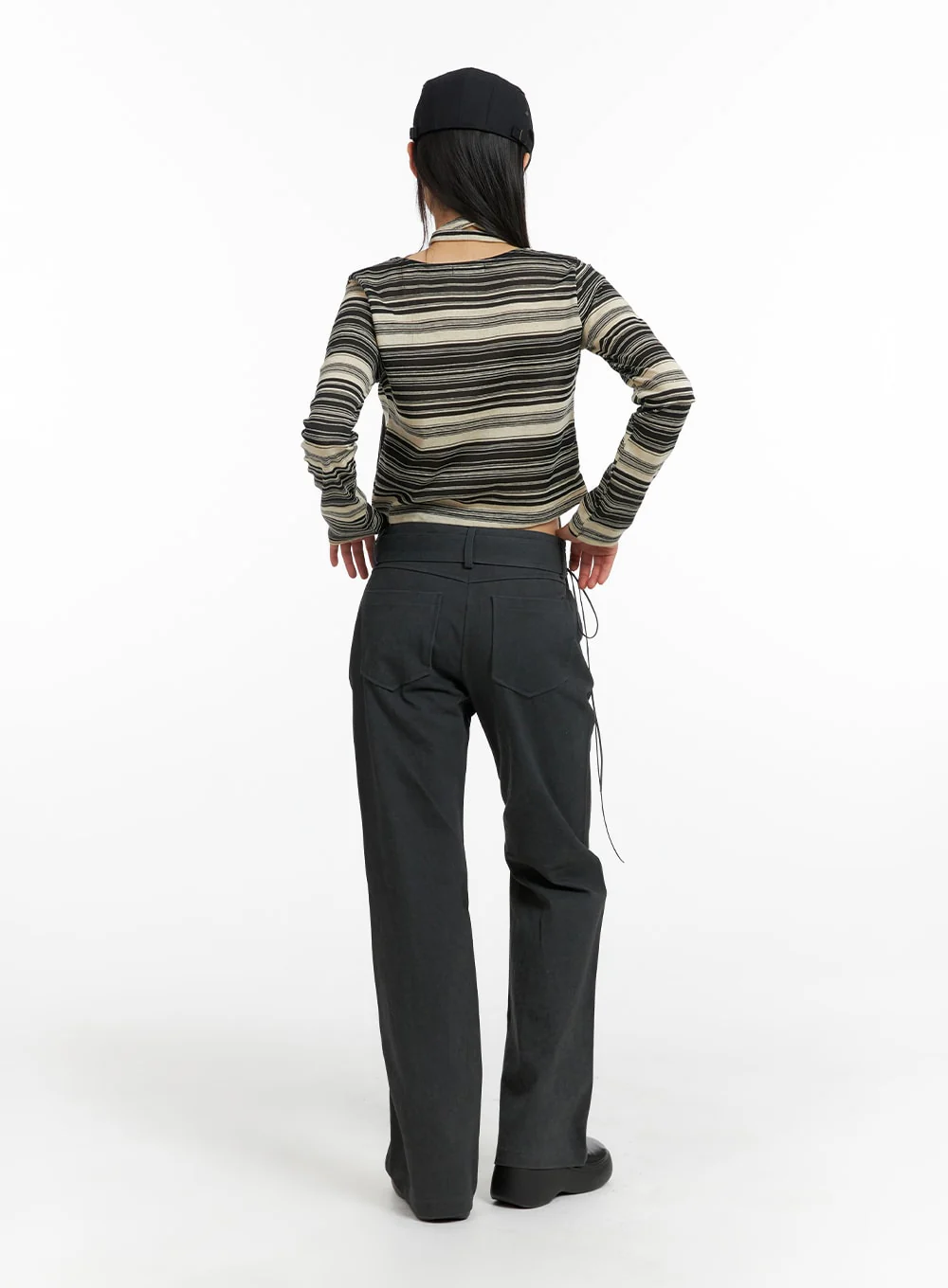 Striped Button Cardigan with Scarf CF423 - Image 6