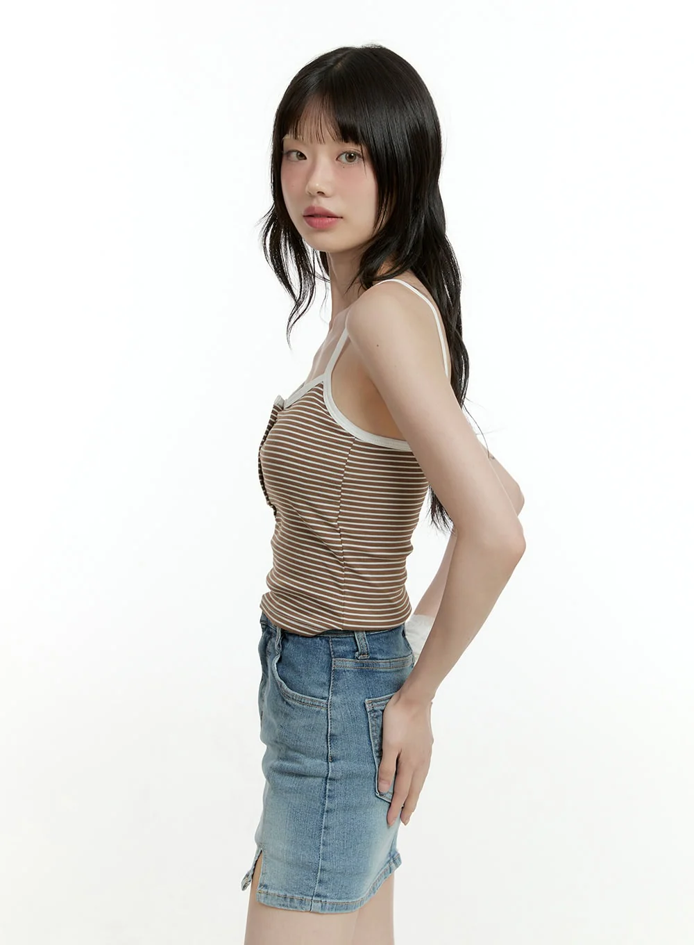 Striped Buttoned Crop Cami Top CF423 - Image 4