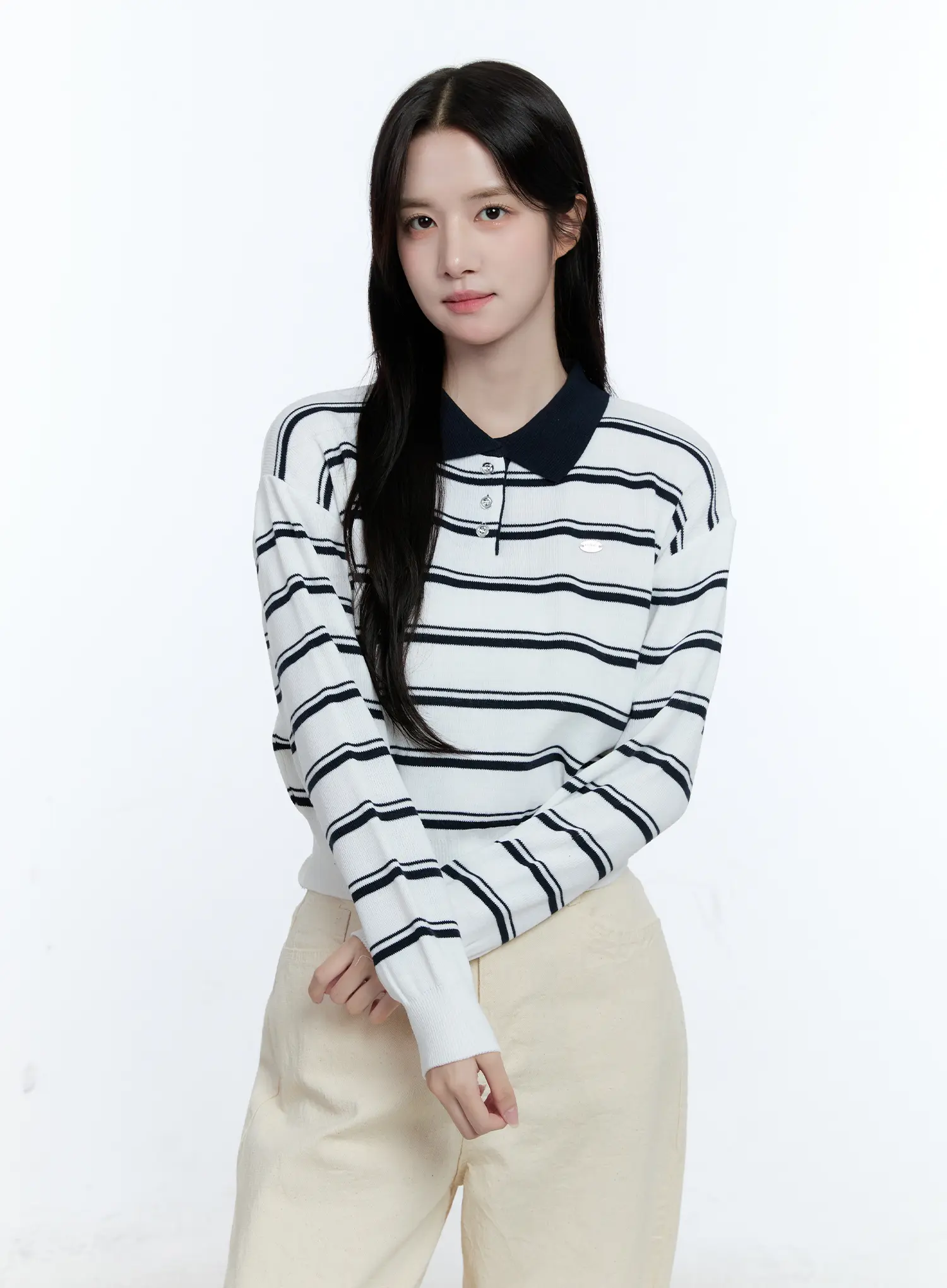 Striped Collared Long Sleeve Top CG513 - Image 2