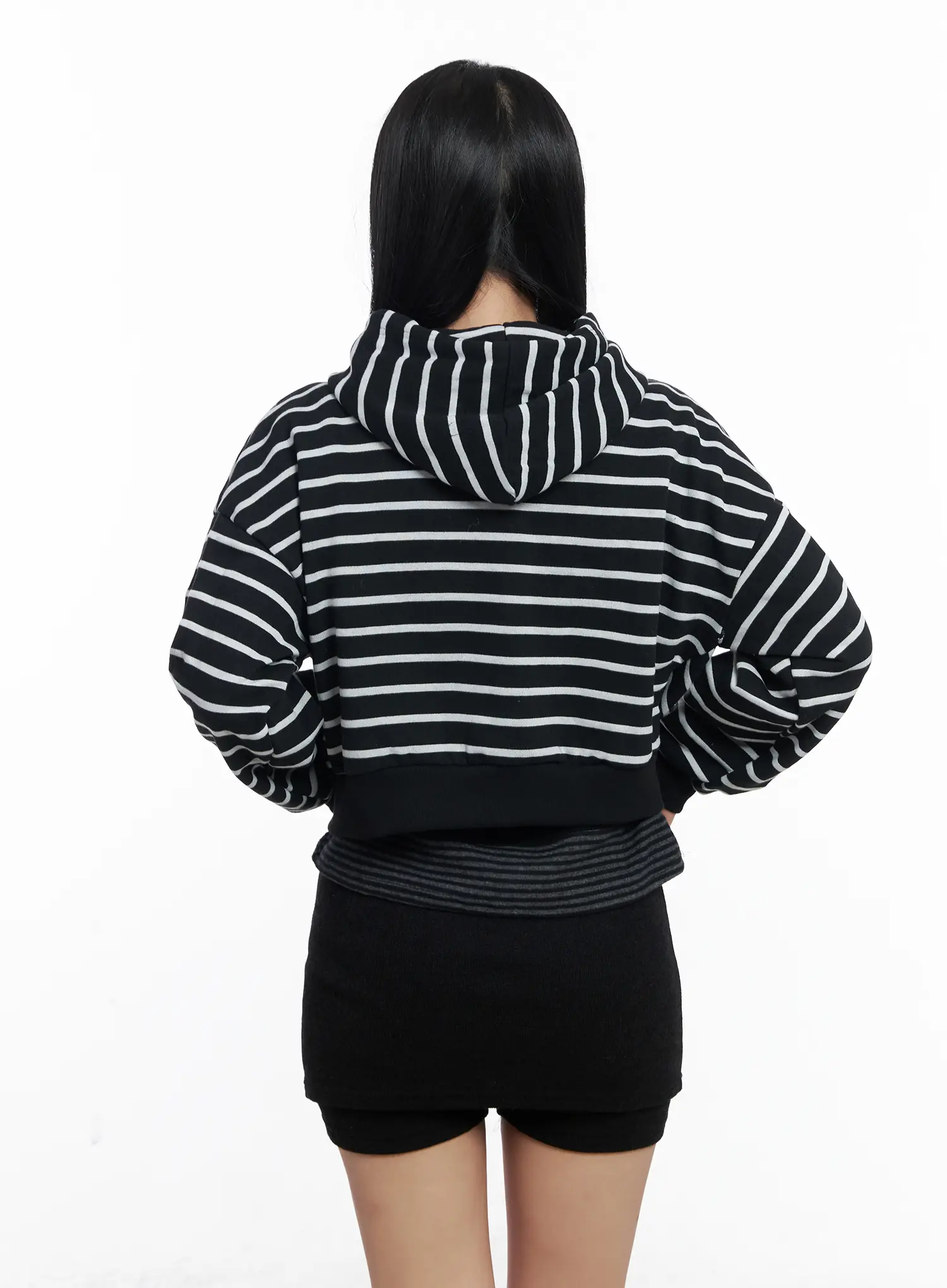 Striped Embroidered Cropped Hoodie CJ514 - Image 9