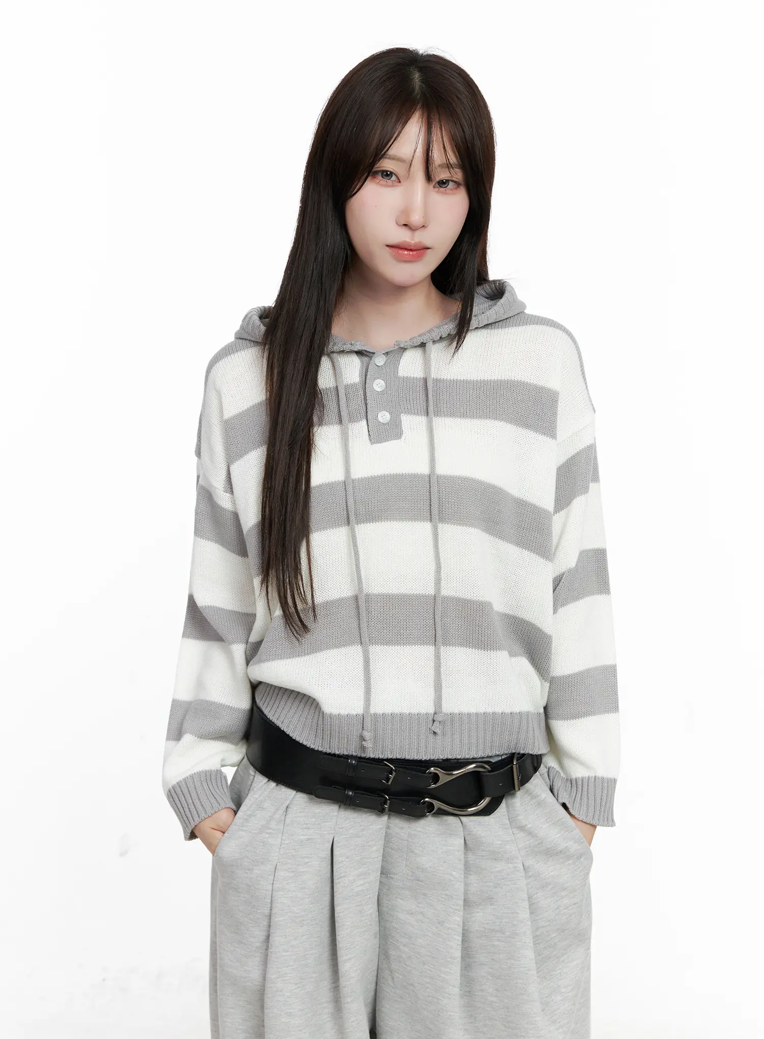 Striped Half-ButtonSweater Hoodie CO521 - Image 10
