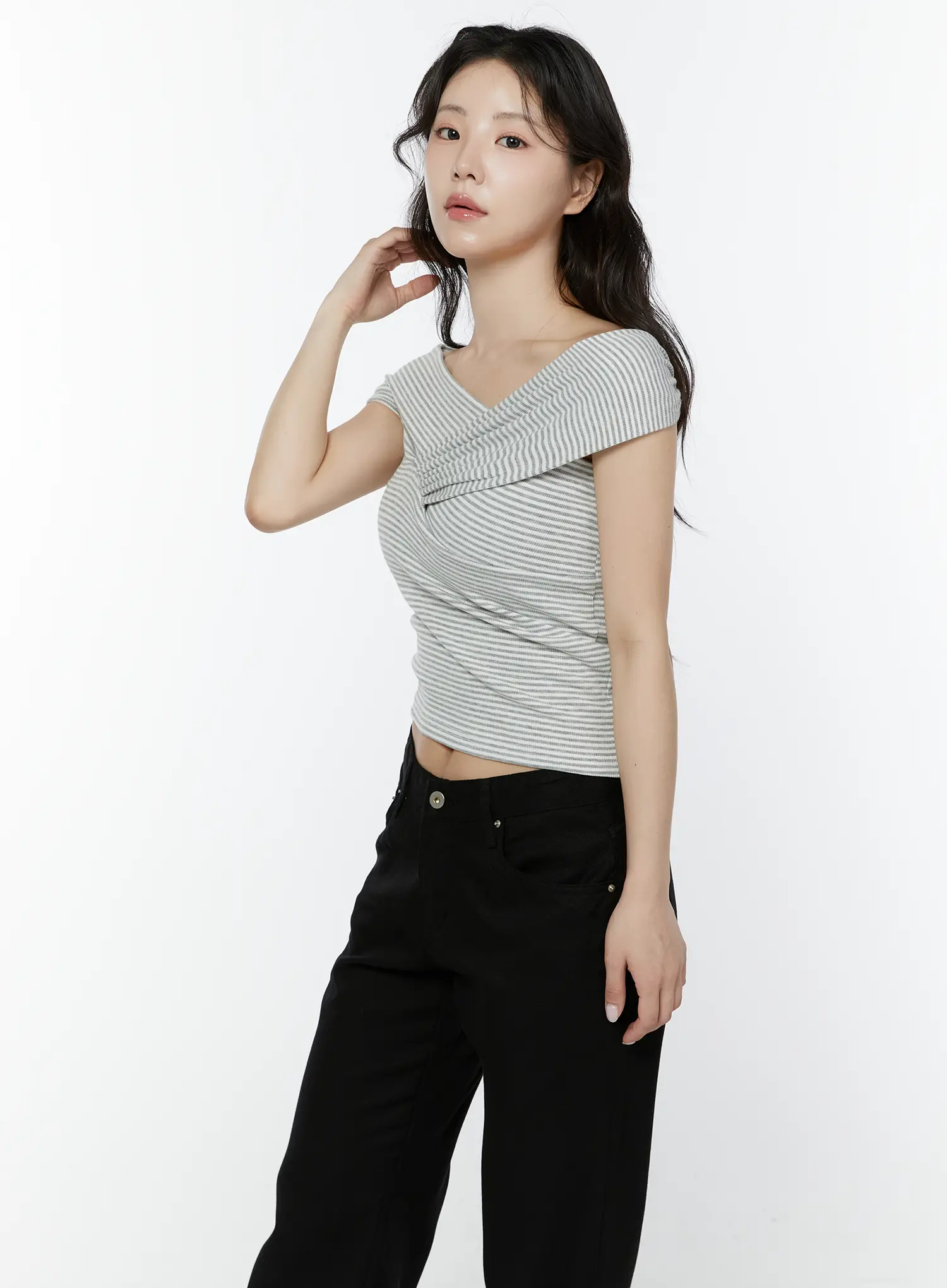Striped Off-Shoulder Wrap IY511 - Image 10
