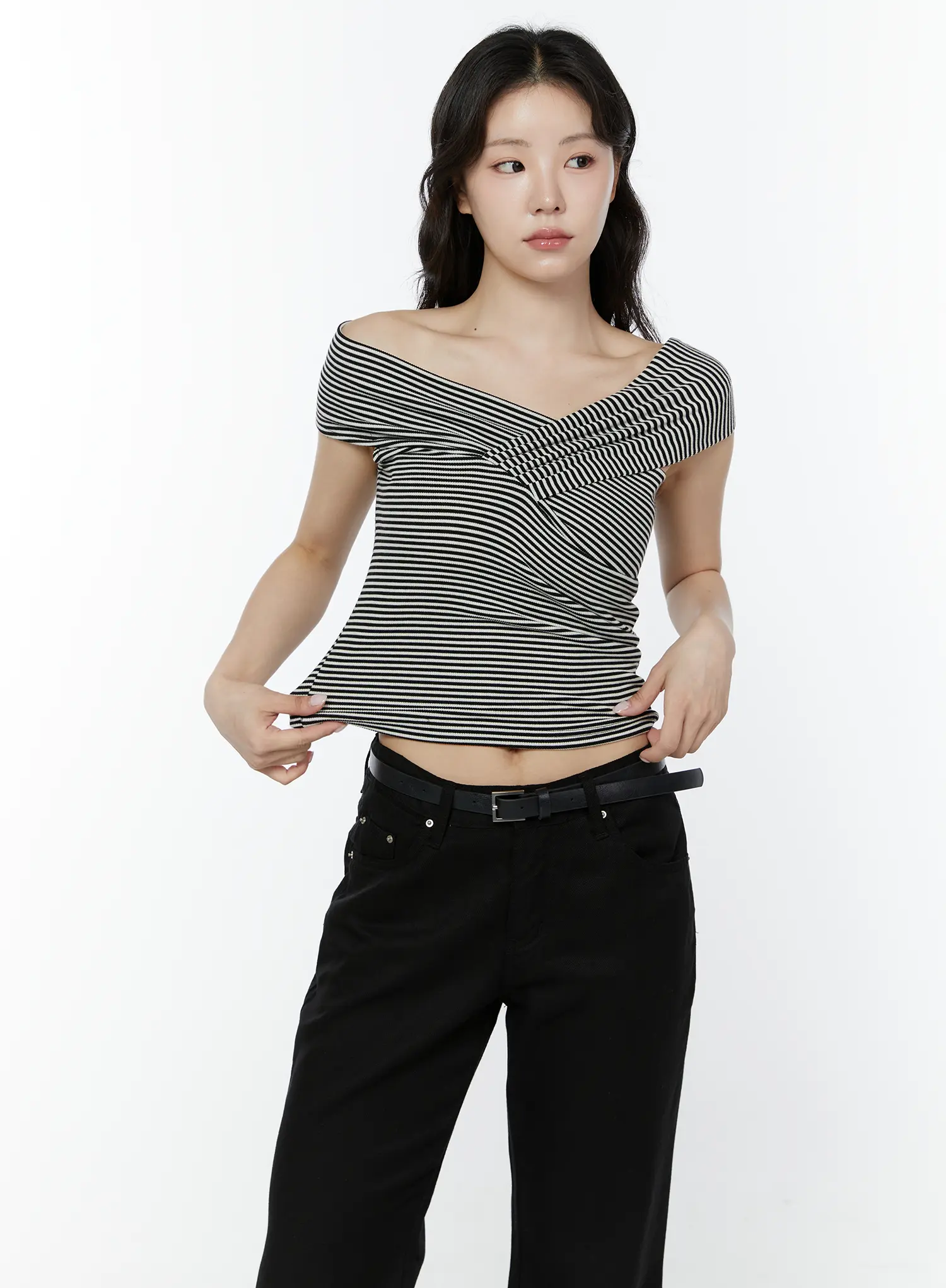 Striped Off-Shoulder Wrap IY511 - Image 11