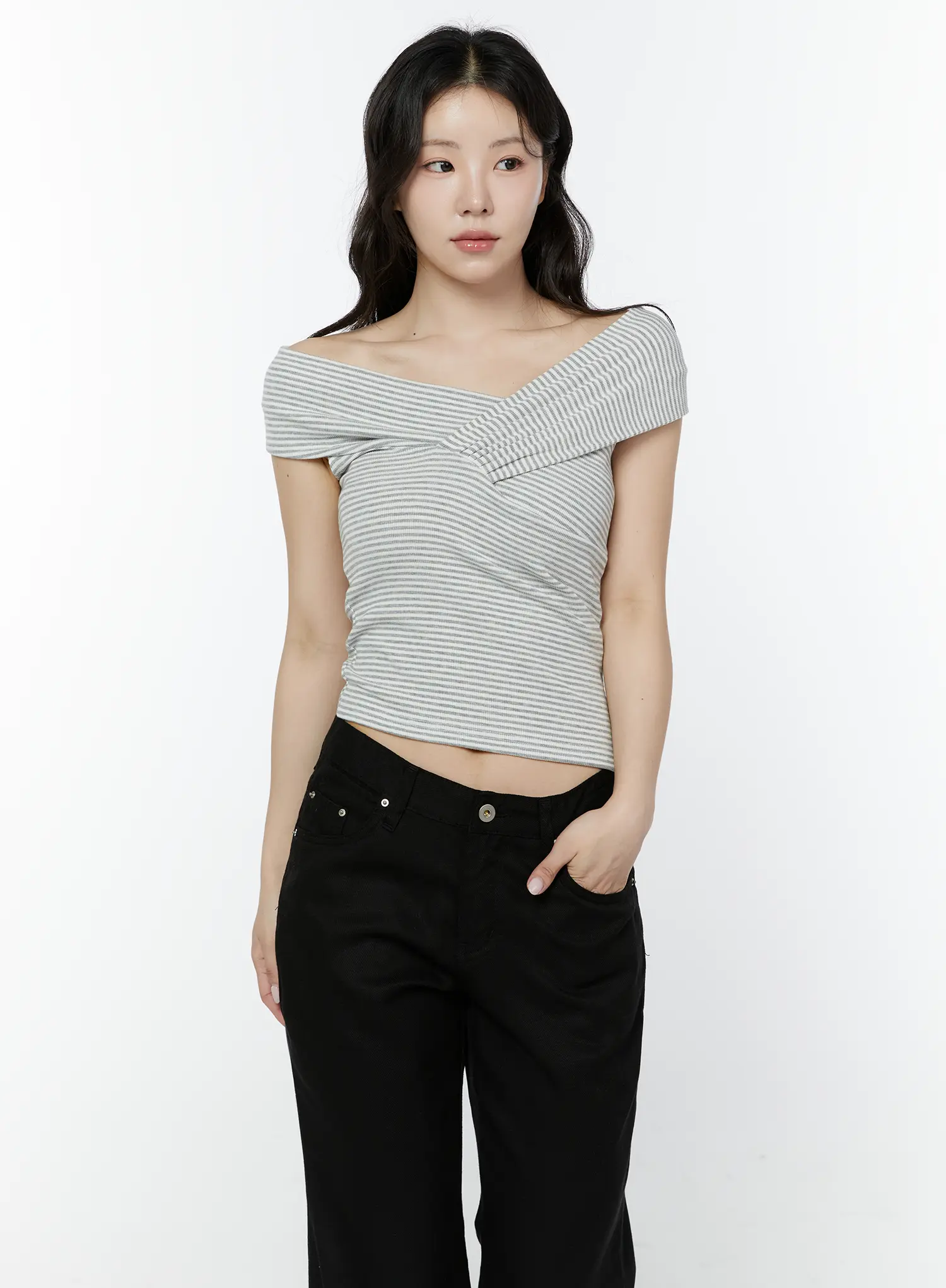 Striped Off-Shoulder Wrap IY511 - Image 5