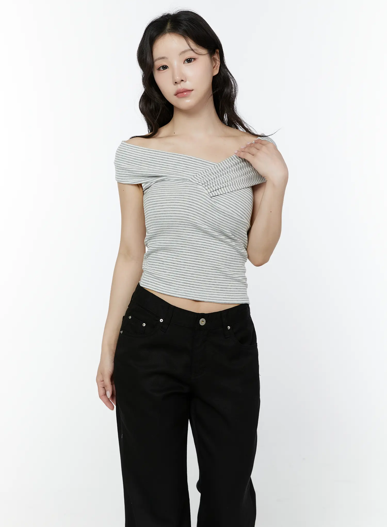 Striped Off-Shoulder Wrap IY511 - Image 6
