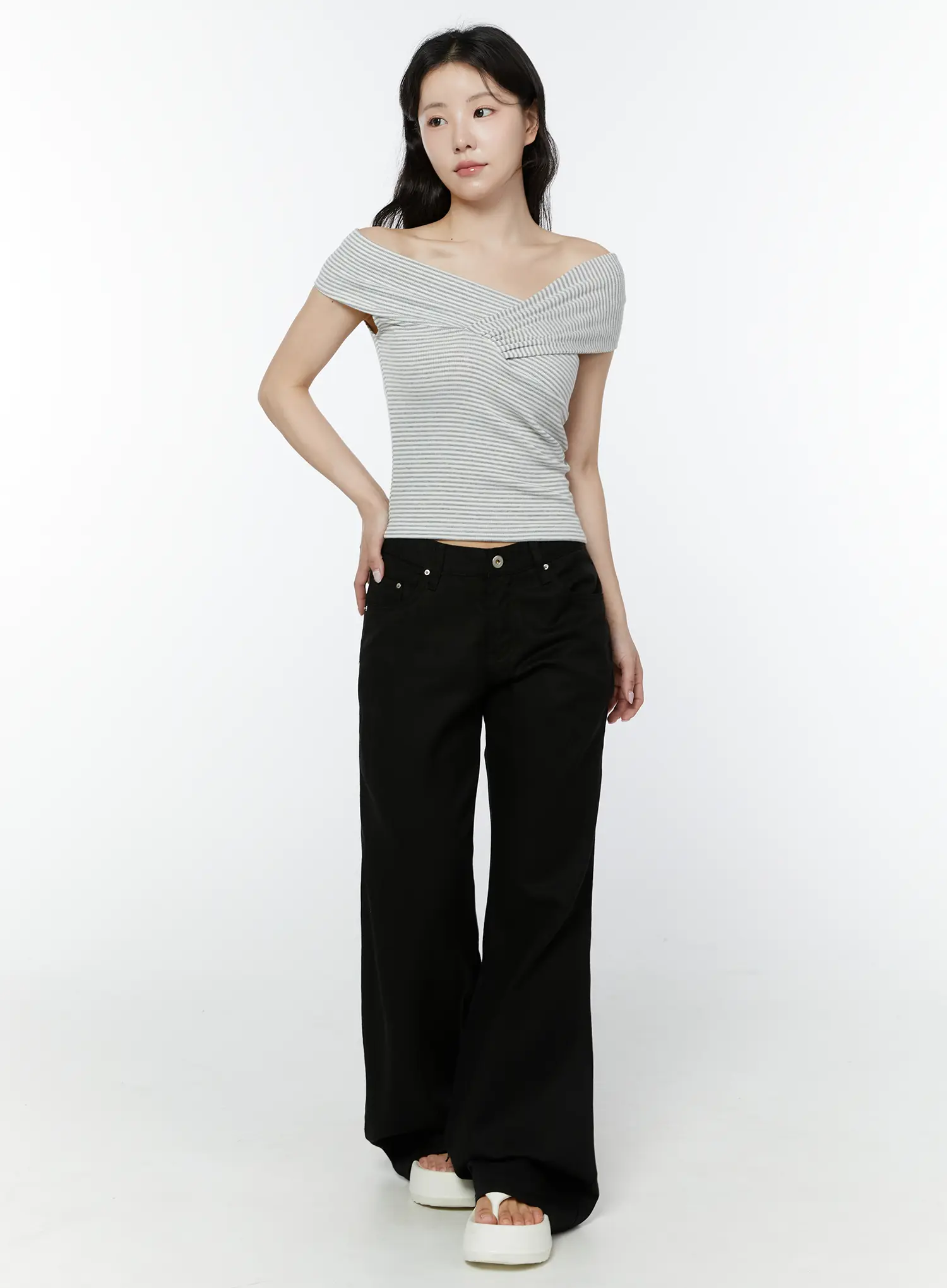 Striped Off-Shoulder Wrap IY511 - Image 7