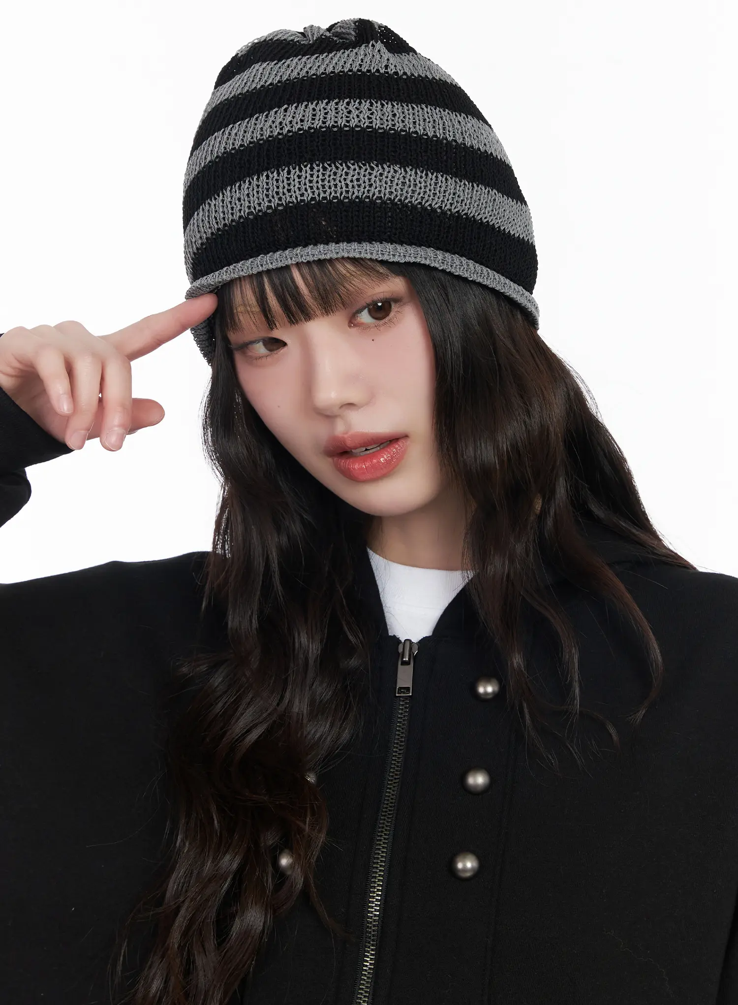 Striped Ribbon Knit Beanie CM526
