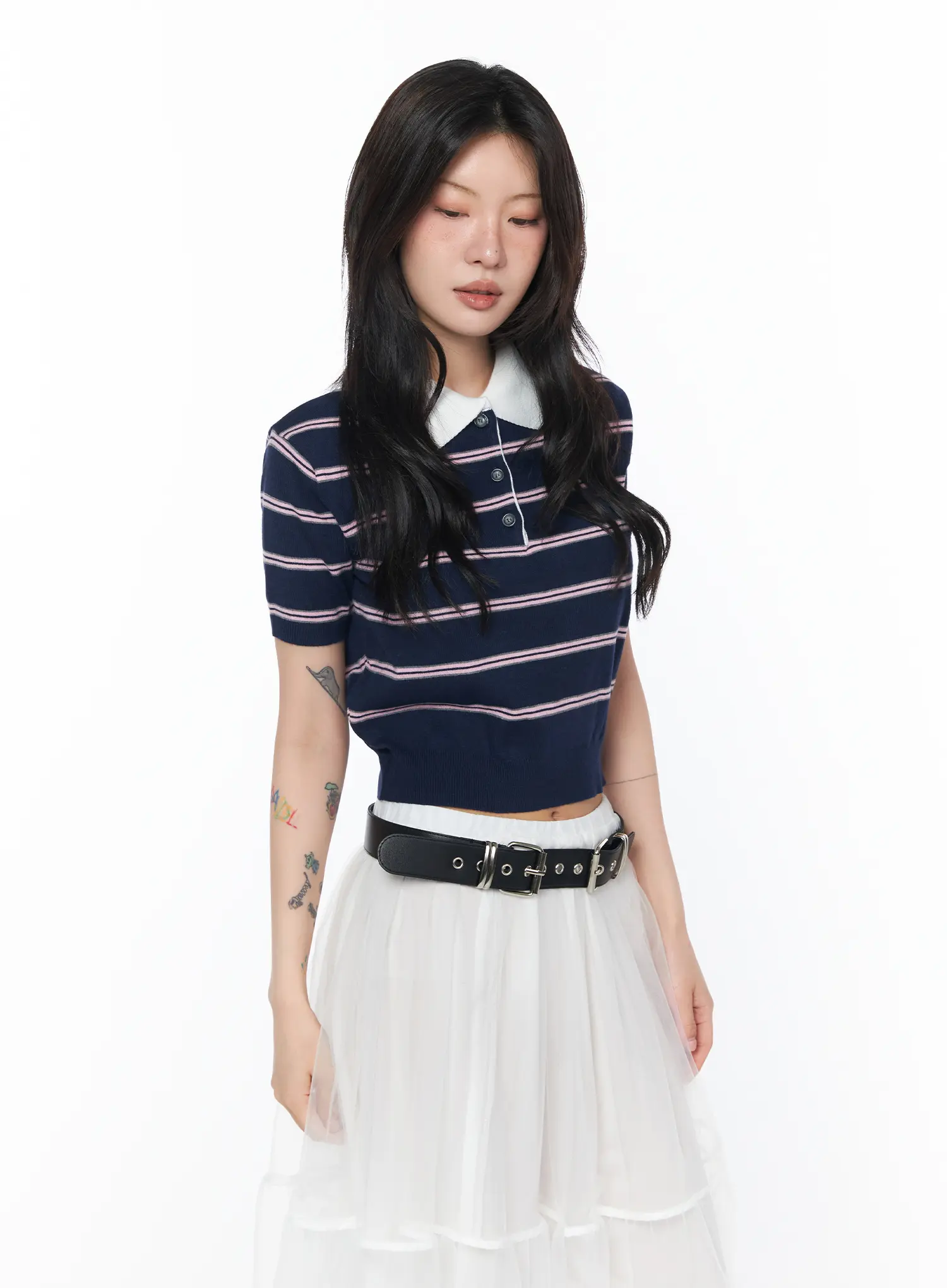 Striped Two-Tone Polo Shirt CA527 - Image 10