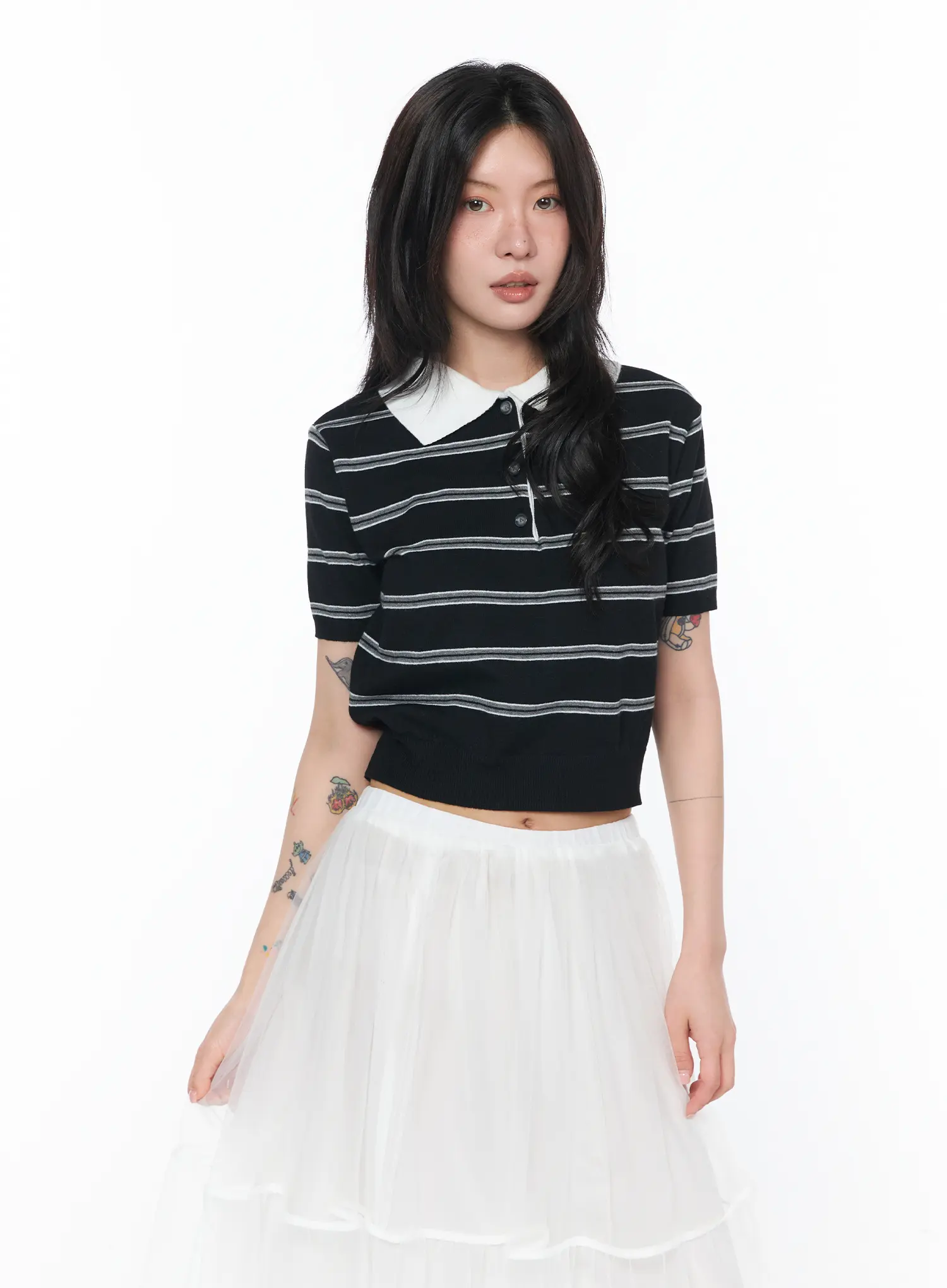 Striped Two-Tone Polo Shirt CA527 - Image 9