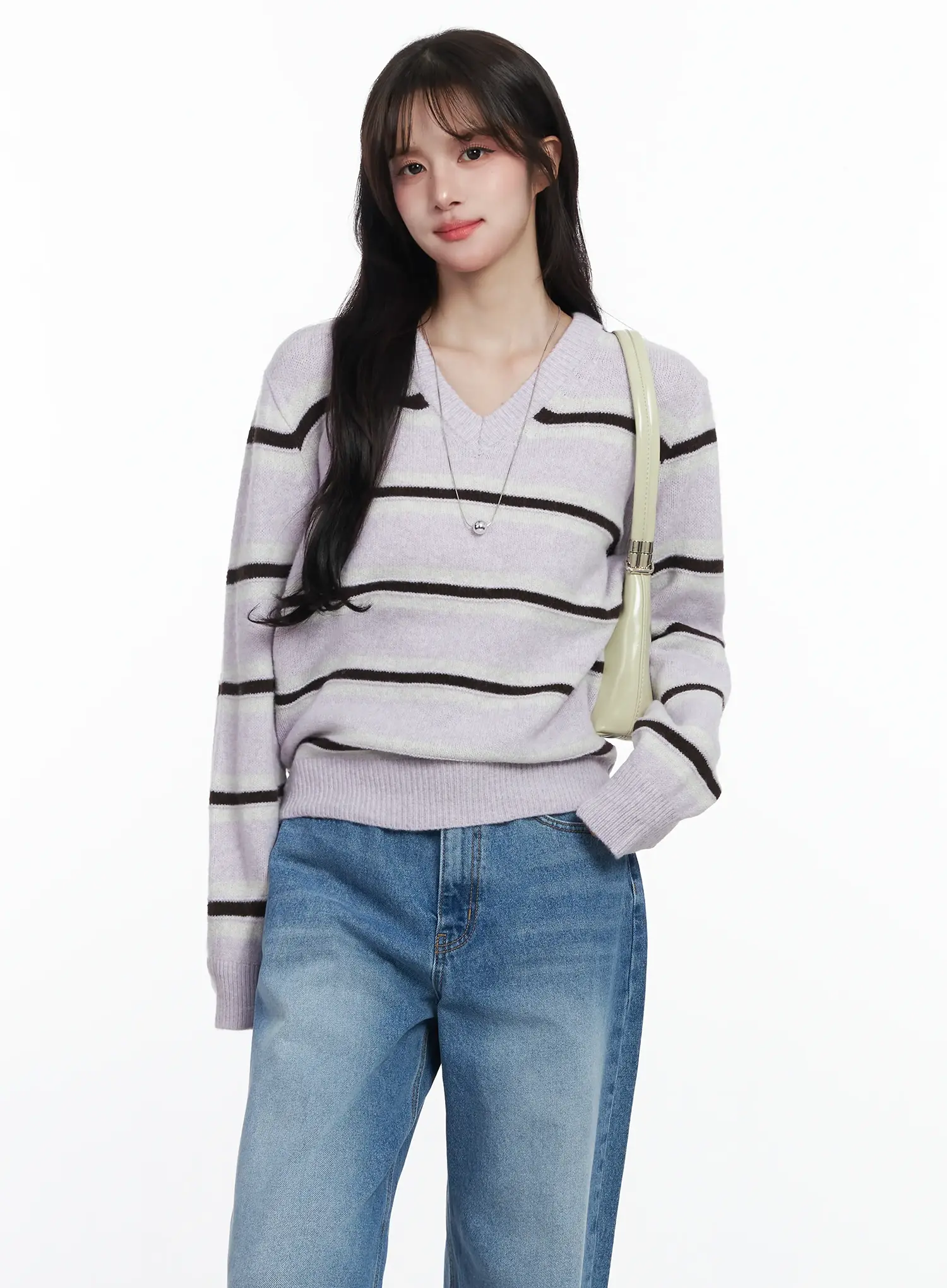 Striped V-Neck Knit Sweater IJ529