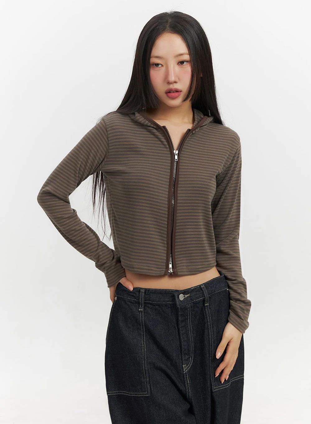Striped Zip-Up Hooded Crop Jacket IF510 - Image 14