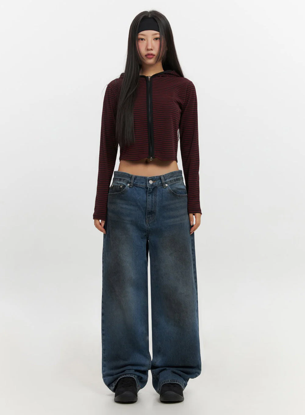 Striped Zip-Up Hooded Crop Jacket IF510 - Image 5